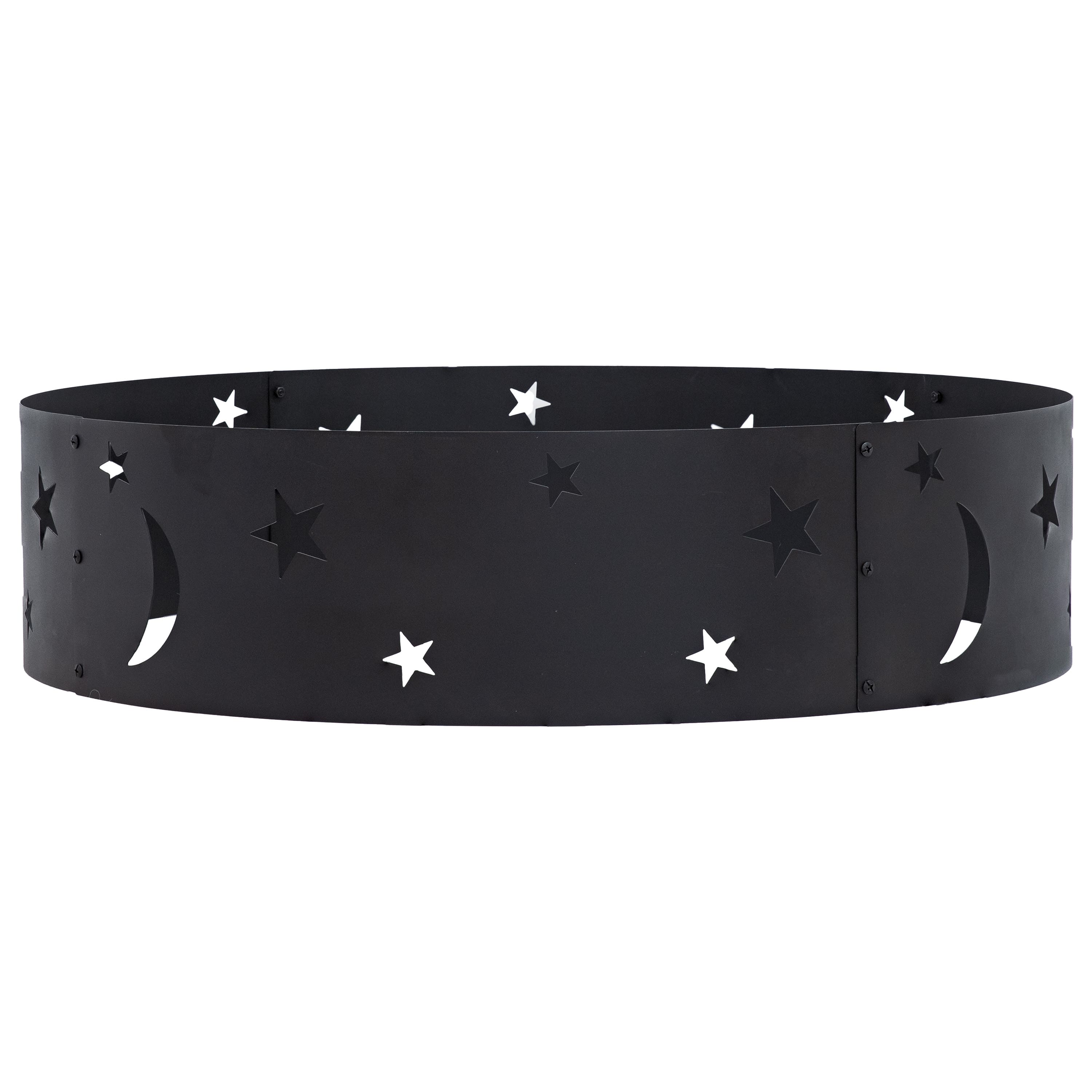 Sunnydaze - 36 in Steel Die-Cut Stars and Moons Wood Burning Fire Pit Ring - Black