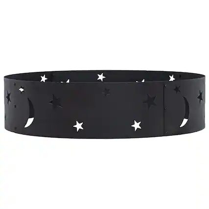 Front. Sunnydaze - 36 in Steel Die-Cut Stars and Moons Wood Burning Fire Pit Ring - Black.