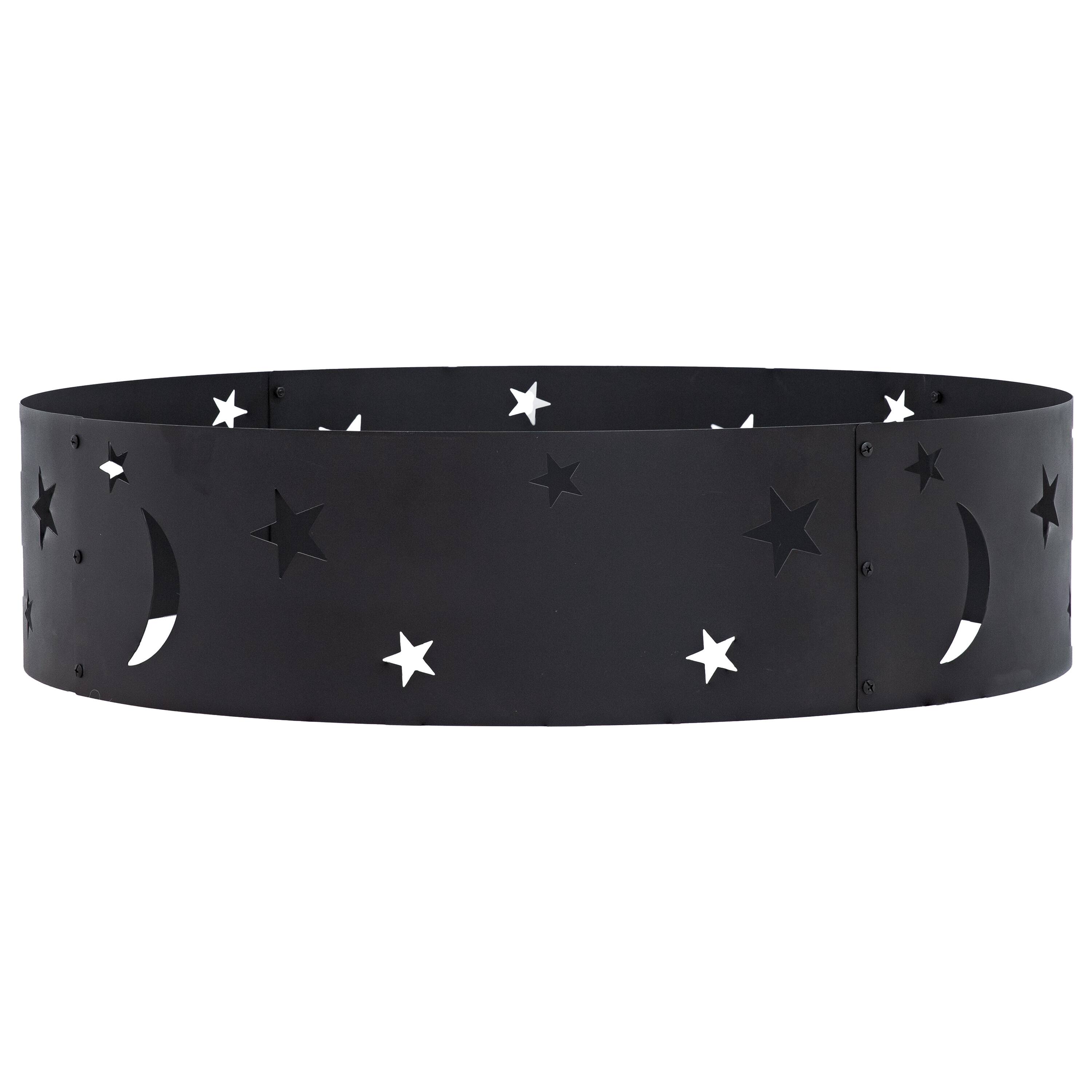 Sunnydaze - 36 in Steel Die-Cut Stars and Moons Wood Burning Fire Pit Ring - Black