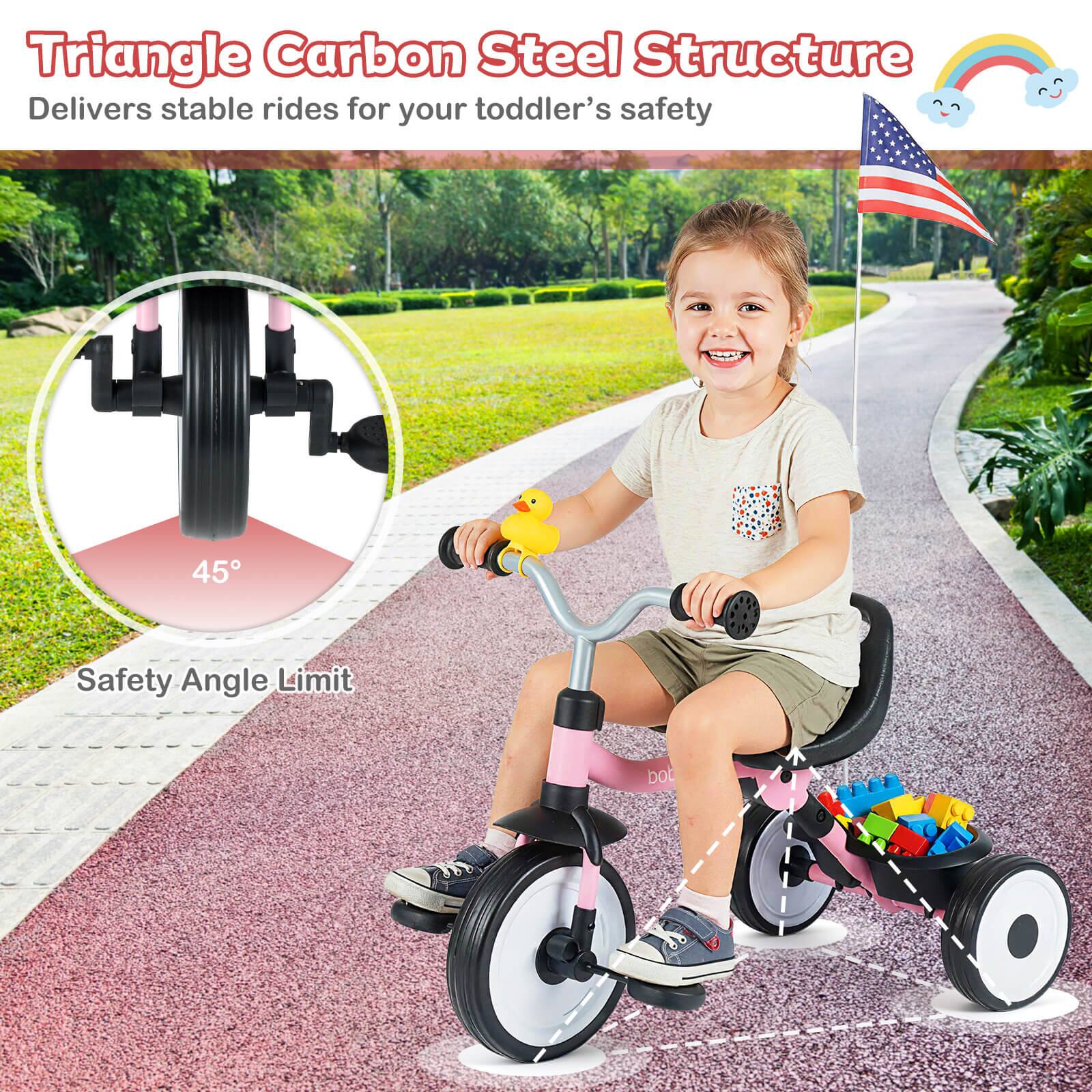 Triangle Carbon Steel Structure  
Delivers stable rides for your toddler's safety  

45° Safety Angle Limit