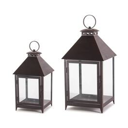 BreeBe - Footed Iron Metal Lantern (Set of 2) - Black