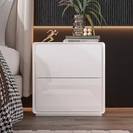FUFU & GAGA - Modern 2-Drawer Nightstand Bedside Table with Warm Light, Hidden Handle, Rounded Corners, Storage Cabinet for Bedroom - White