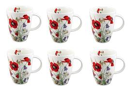 Jiallo - Roy Kirkham Louise Mug - English Meadow Set of 6, Bone China Ceramic Made in England - Mutli color