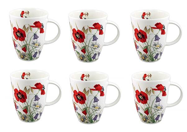 Front. Jiallo - Roy Kirkham Louise Mug - English Meadow Set of 6, Bone China Ceramic Made in England - Mutli color.