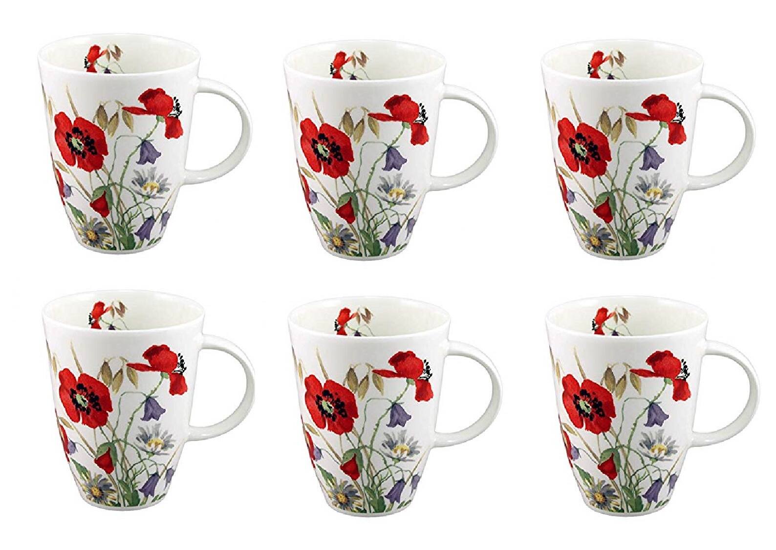 Front. Jiallo - Roy Kirkham Louise Mug - English Meadow Set of 6, Bone China Ceramic Made in England - Mutli color.