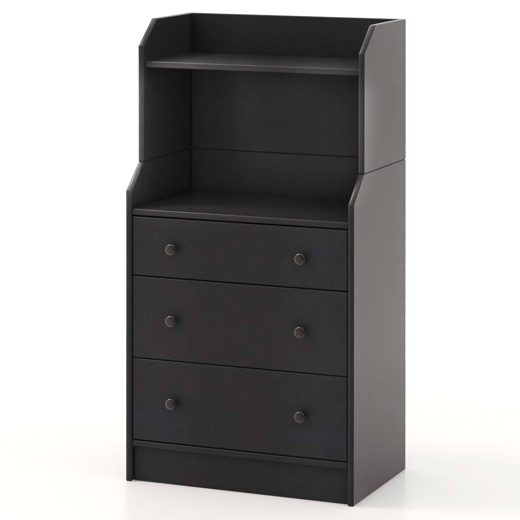 Alt View 9. Costway - Costway 3-Drawer Dresser 44" Tall Wood Storage Organizer Chest with 2 Open Shelves - Black.