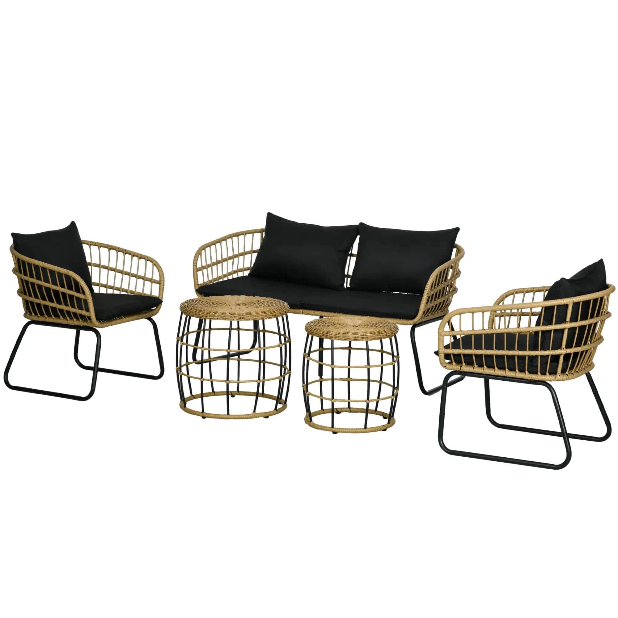 Resenkos - 5 Pieces Patio Furniture Set, Outdoor Sectional Furniture, PE Rattan - Black