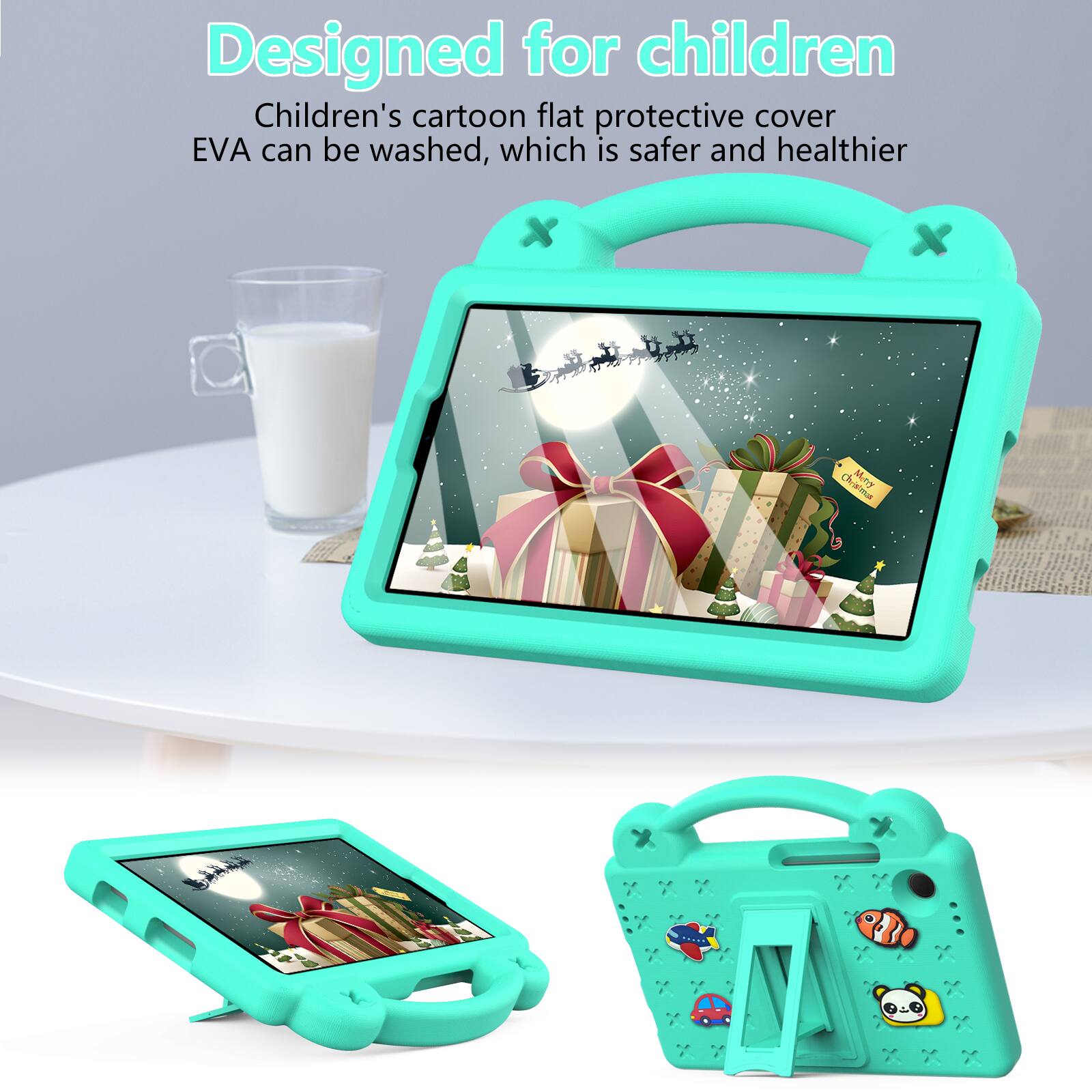 Designed for children  
Children's cartoon flat protective cover EVA can be washed, which is safer and healthier