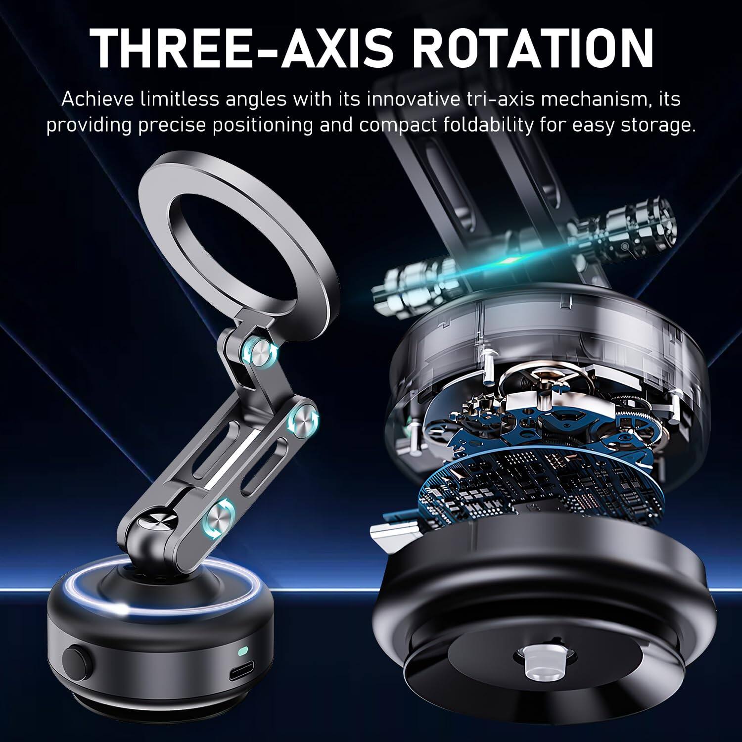 THREE-AXIS ROTATION

Achieve limitless angles with its innovative tri-axis mechanism, providing precise positioning and compact foldability for easy storage.