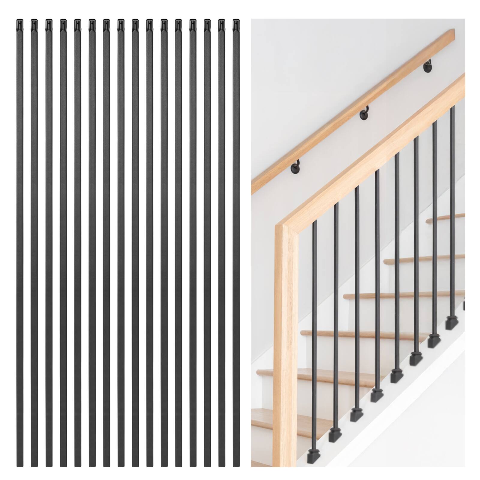 Alt View 5. VEVOR - Staircase Balusters 16 Pack, 44 Inch Durable Carbon Steel Stair Balusters, 0.5 Inch Indoor Square Metal Spindle Railing - Black.