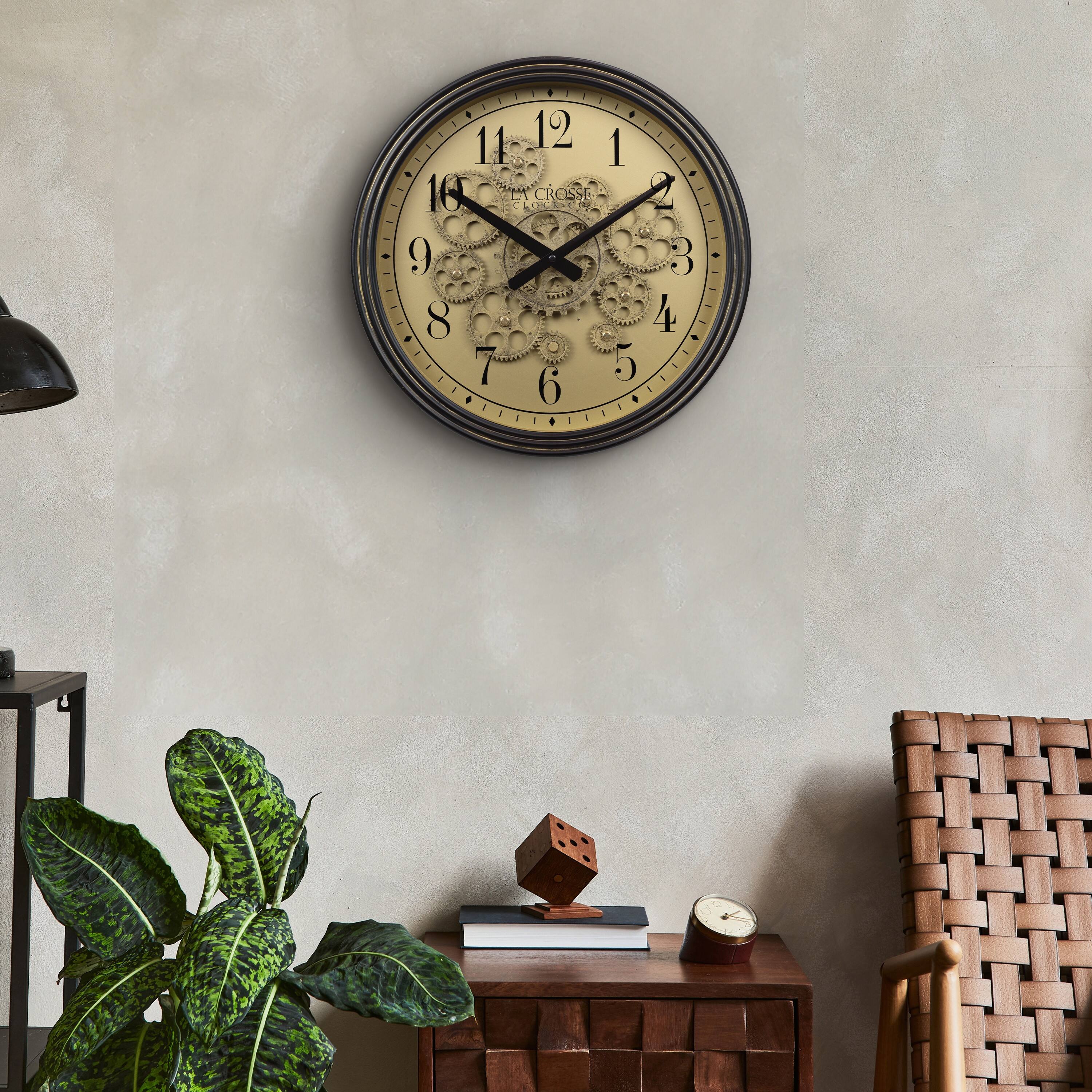 Alt View 4. La Crosse Clock Co. - 15 Inch Oil-rubbed Quartz Analog Wall clock with Moving Gears - Bronze.