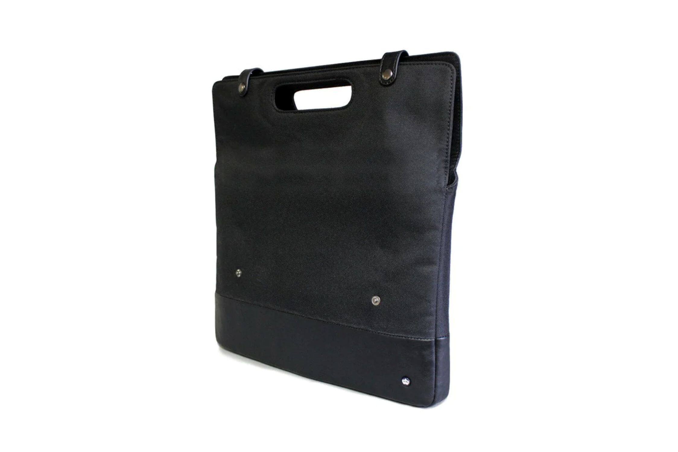 Left. PKG - Grab-Bag Foldover Tote Bag - Black.