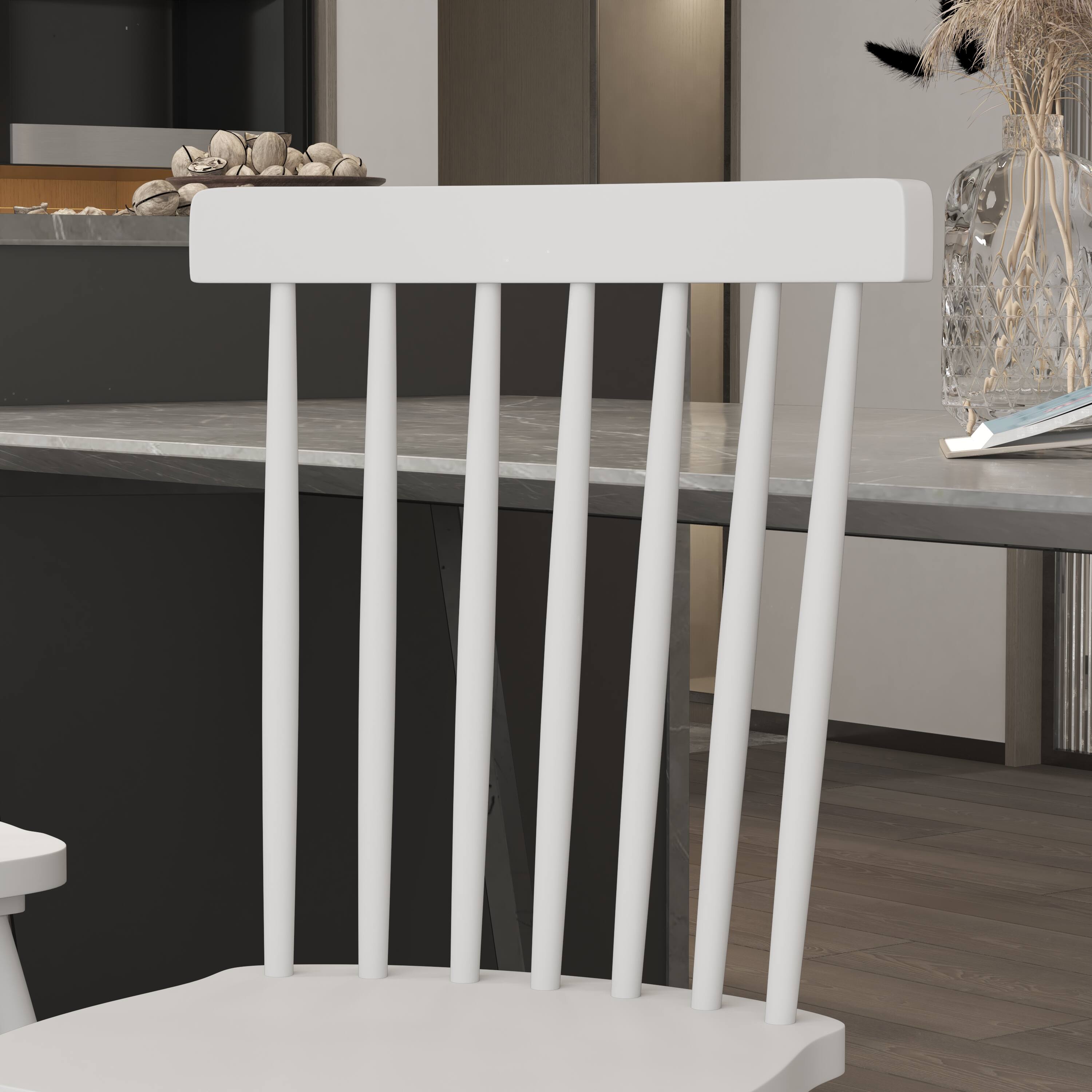 Alt View 5. Emma + Oliver - Canmore Set of Premium Solid Wood Spindle Back Armless Dining Chairs with Saddle Seats and Felt Floor Protectors - White.