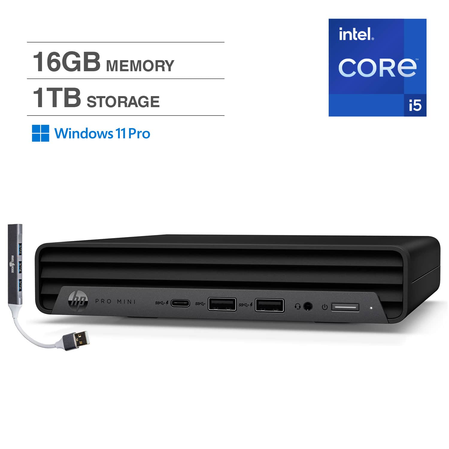 HP - Pro Mini 400 Mini Desktop (Intel i5-14500T, 16GB DDR4, 1TB PCIe SSD, Intel UHD 770, Win 11 Pro) w/USB Hub - Black