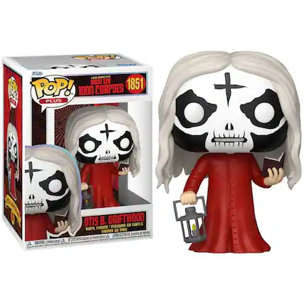Sure, here is the corrected and grouped text from the image:
---
**Front of the Box:**
- **Top Left Corner:**
- "Funko"
- "POP! PLUS"
- **Top Right Corner:**
- "1851"
- "1000 CORPSES"
- **Main Title:**
- "HOUSE OF 1000 CORPSES"
- **Character Name:**
- "OTIS B. DRIFTWOOD"
- **Bottom:**
- "VINYL FIGURE / FIGURINE EN VINYLE / FIGURA DE VINIL"
---
**Side of the Box:**
- "VINYL FIGURE / FIGURINE EN VINYLE / FIGURA DE VINIL"
---
**Back of the Box:**
- "Funko"
- "POP! PLUS"
- "HOUSE OF 1000 CORPSES"
- "1851"
- "OTIS B. DRIFTWOOD"
- "VINYL FIGURE / FIGURINE EN VINYLE / FIGURA DE VINIL"
- "© 2021 FUNKO, INC. ALL RIGHTS RESERVED. © 2021 FUNKO