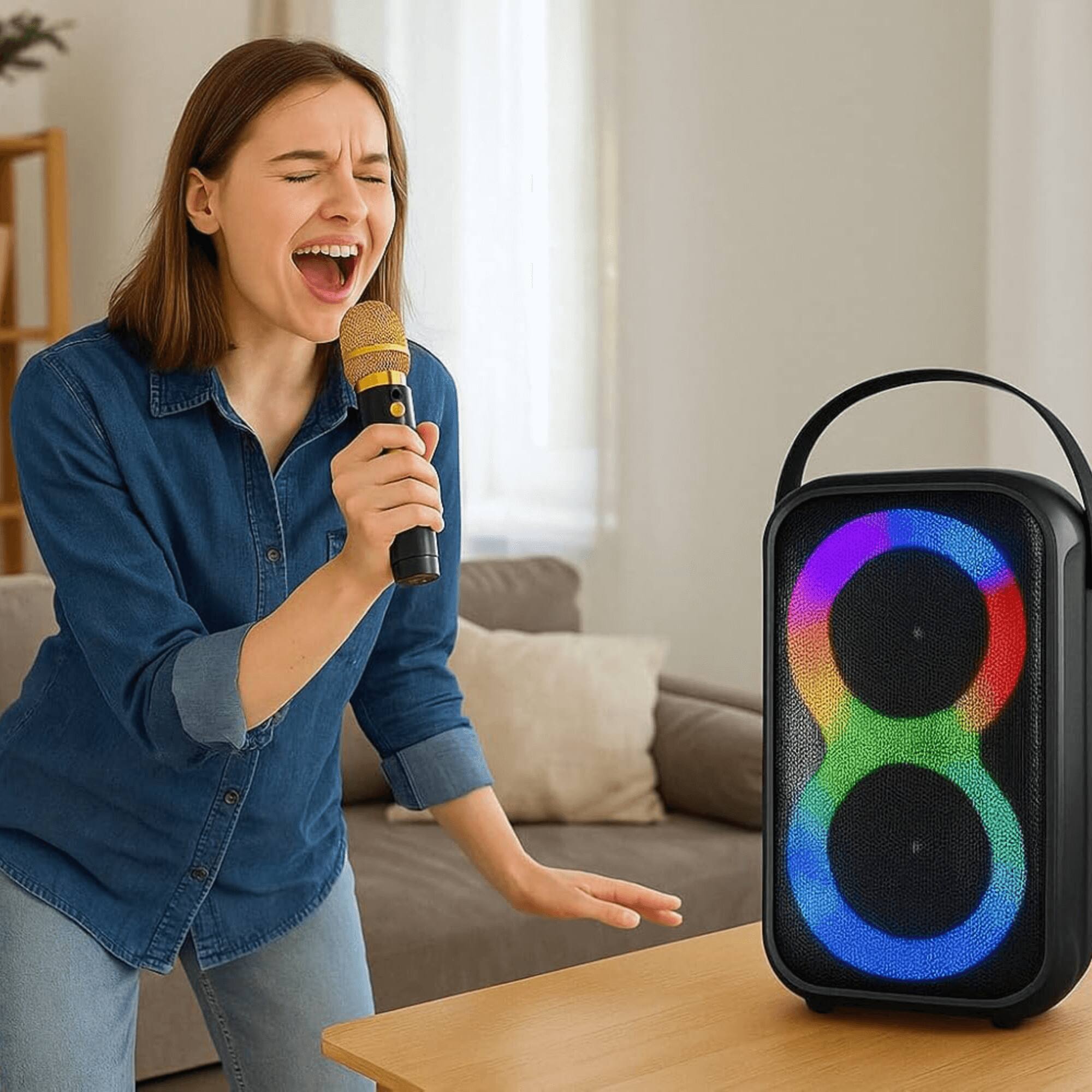 Alt View 7. iQ Sound - Karaoke Kraze 2 x 4-Inch Portable Bluetooth Speaker - Black.