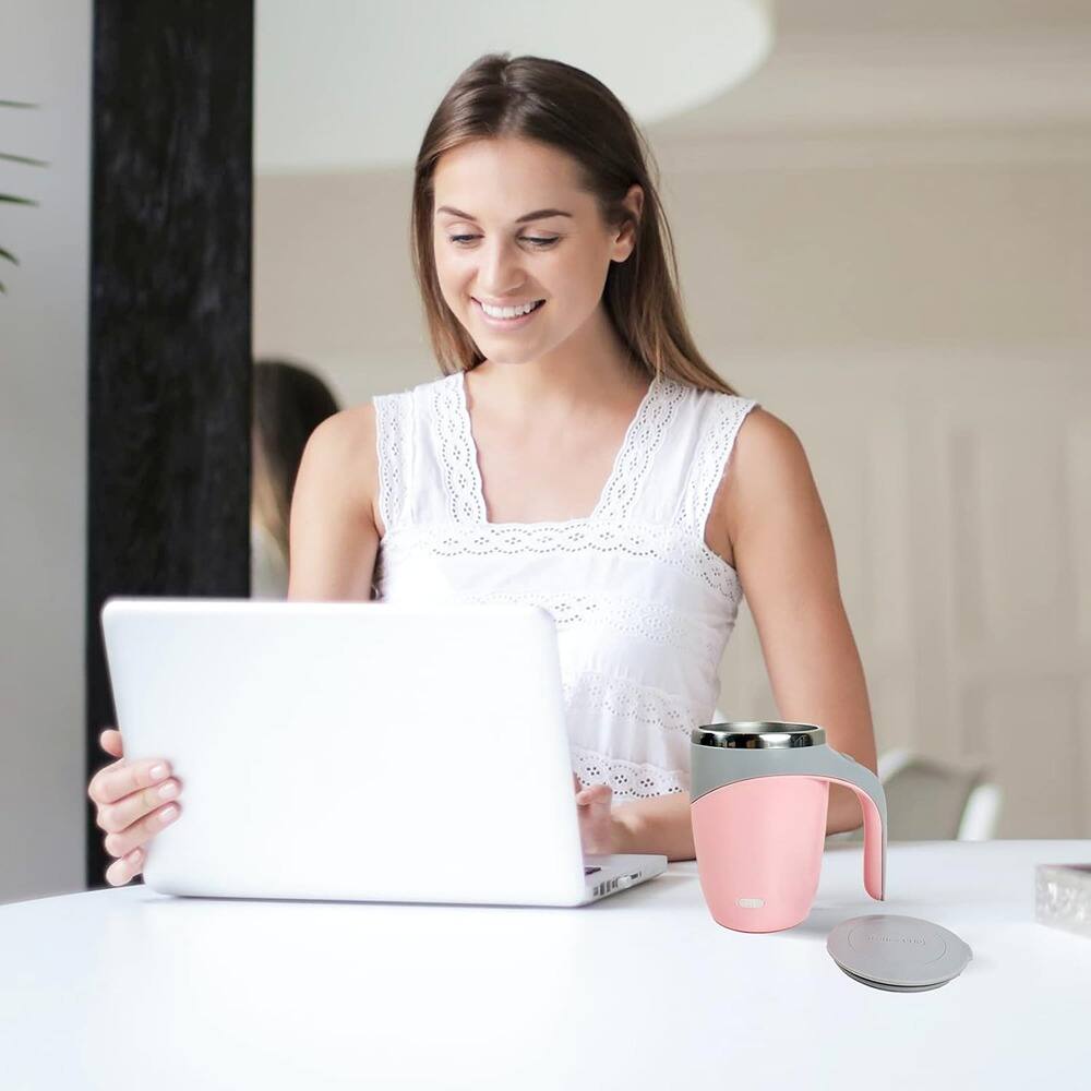 Angle. Schertz - Self-Stirring Coffee Mug, Rechargeable, Magnetic, Stainless Steel - pink.