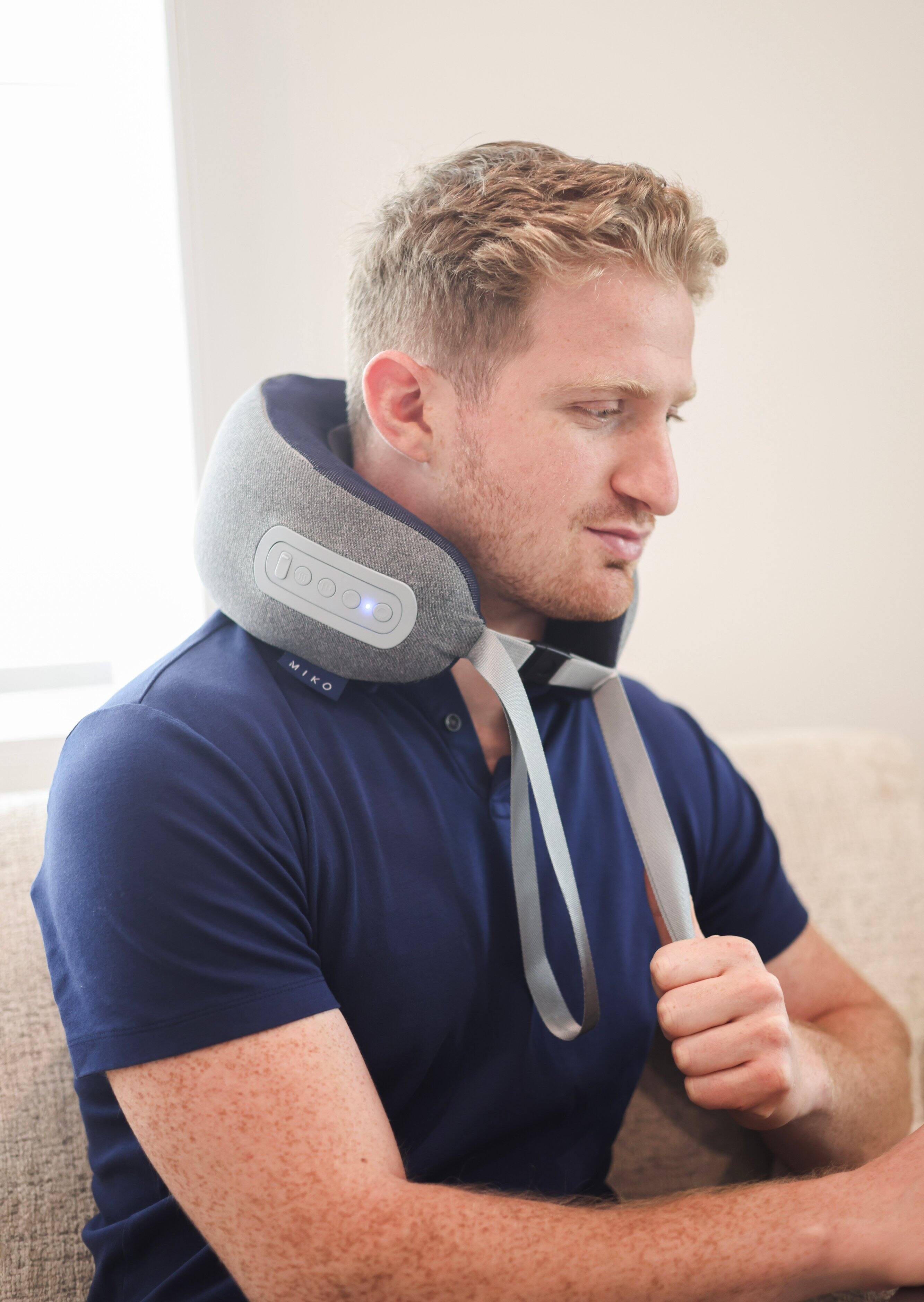 Alt View 1. Miko - Miko Snug Neck Massage Pillow with Memory Foam, Graphene Heat, Deep Kneading Massage, 3 Modes, Auto Shut-Off - Grey/Blue.