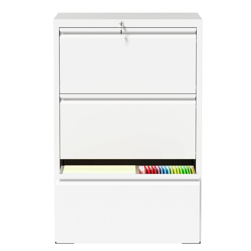 Alt View 7. Loheer - Loheer 3 Drawer Lateral File Cabinet White Metal Locking Filing Cabinet for Home Office.