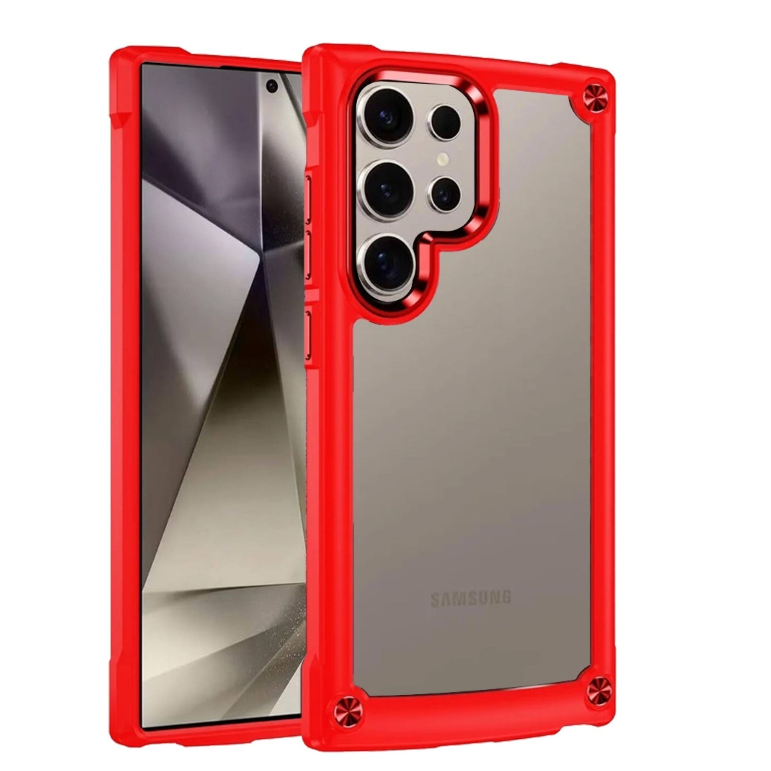 Front. Kitcheniva - Hybrid Phone Case With Raised Bezel Metal Buttons Tempered Glass For Samsung Galaxy S25 Ultra Red - Red.