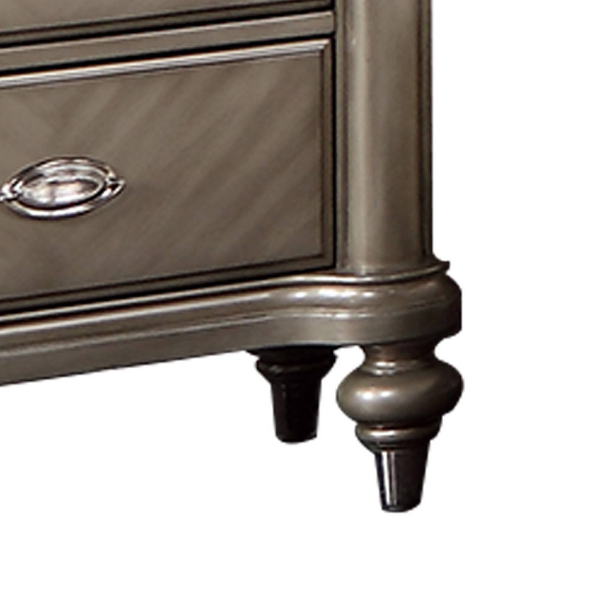 Back. Manhattan Lane - Ada 28 Inch Classic Rustic 2 Drawer Nightstand, Chevron Design - Brown.
