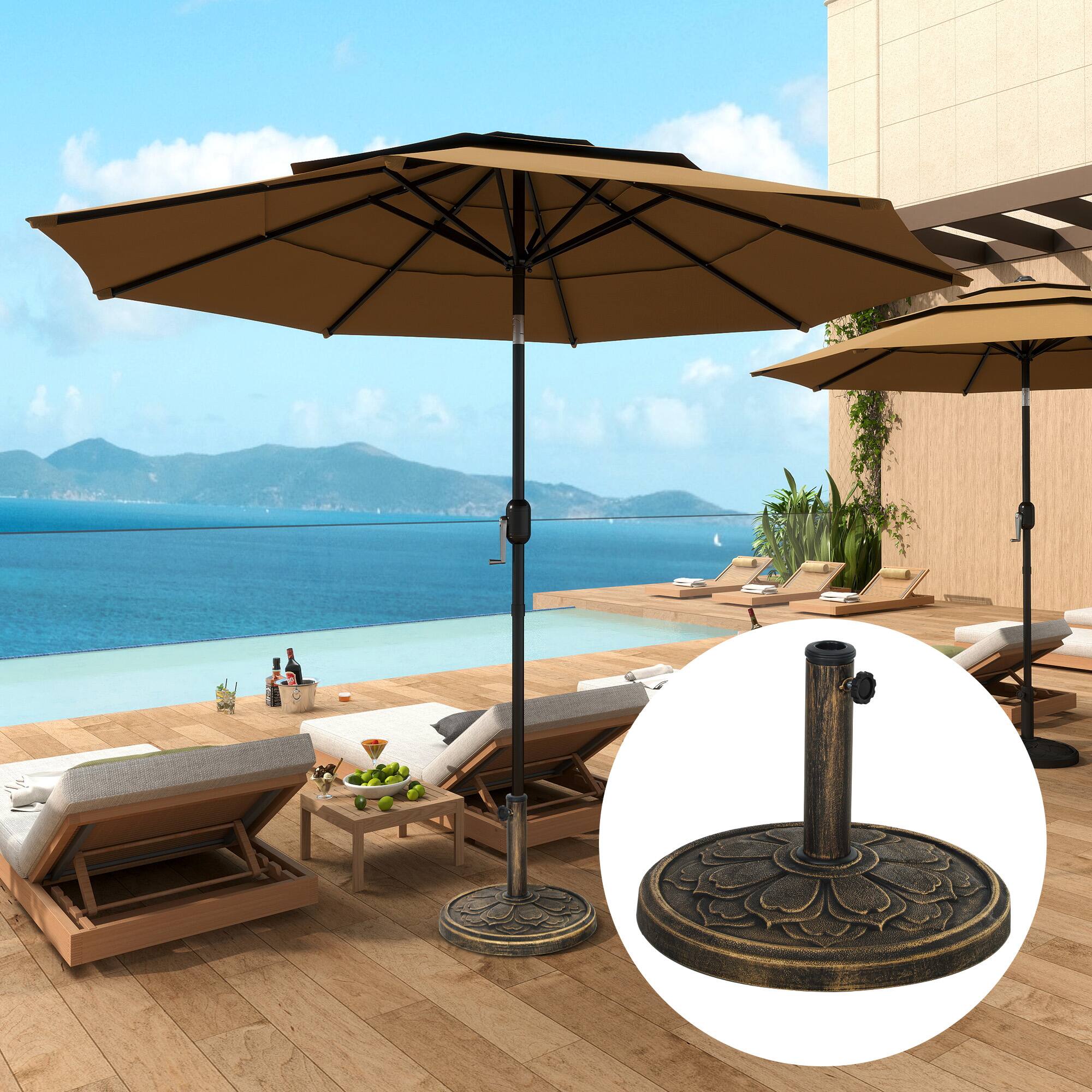 Angle. Outsunny - Round Patio Umbrella Base, 26 lbs Resin Outdoor Umbrella Stand Base, Patio Umbrella Stand for 1.3"/1.5"/1.9" Umbrella - Bronze.