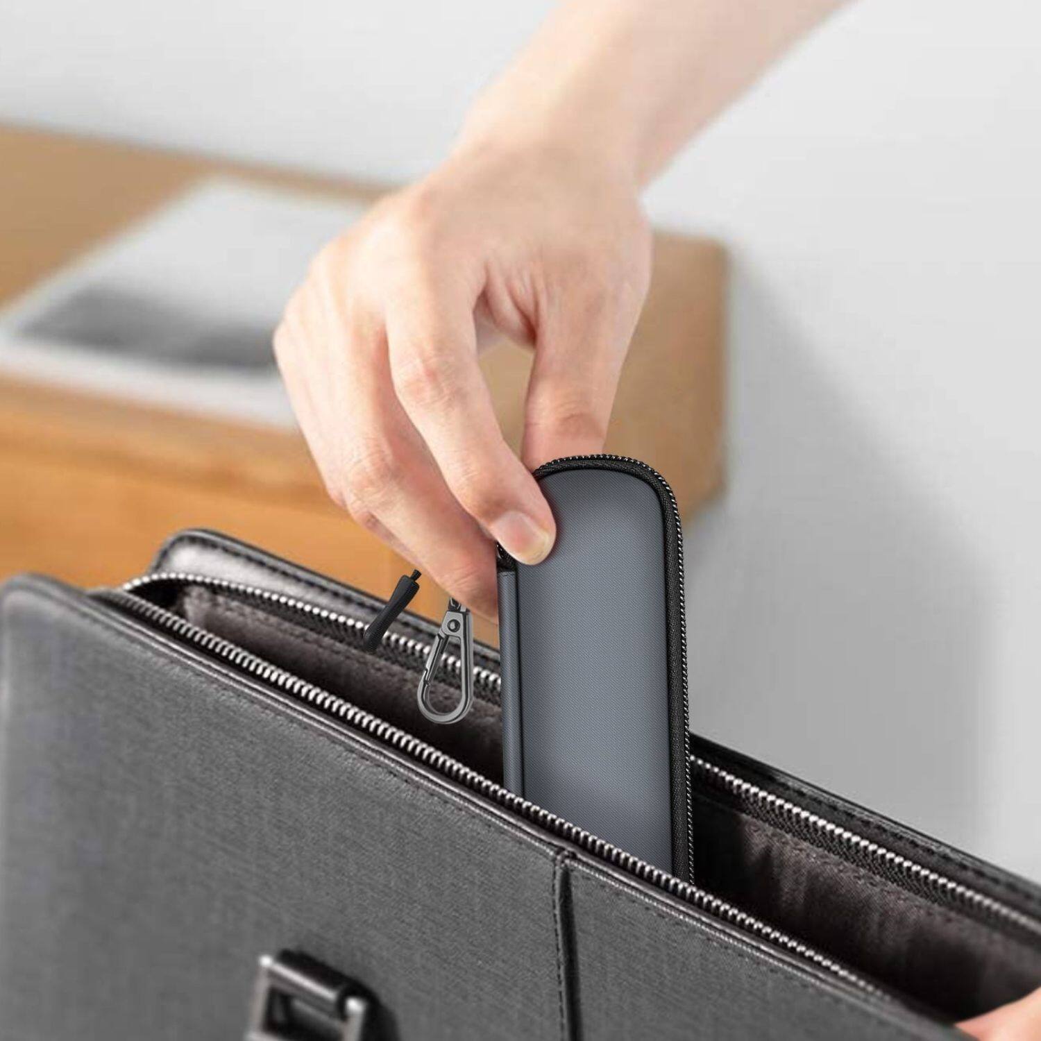 Back. Stock Preferred - Pen Holder Case for Apple Pencil Pro/Apple Pencil 1st / 2nd Zipper Carrying Bag Gray - Gray.