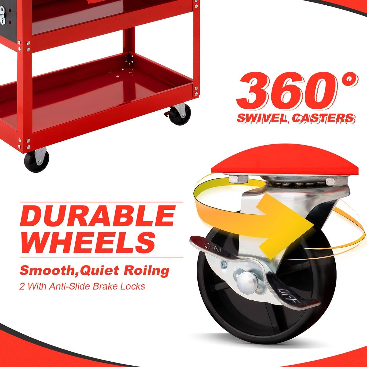 360 SWIVEL, CASTERS, DURABLE WHEELS, Smooth, Quiet Roiling, 2 With Anti-Slide Brake Locks, OFF