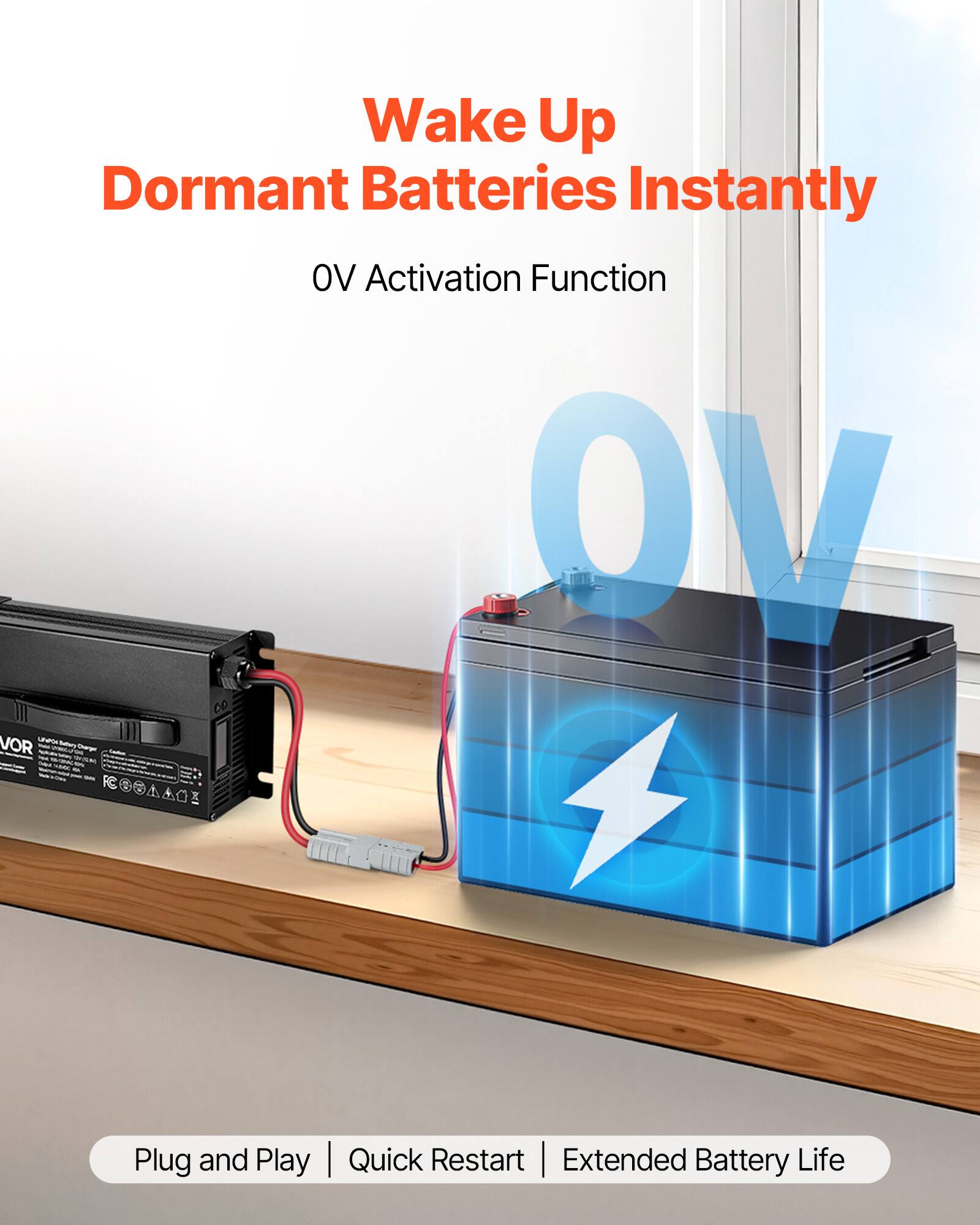 Wake Up Dormant Batteries Instantly  
OV Activation Function  

Plug and Play  
Quick Restart  
Extended Battery Life