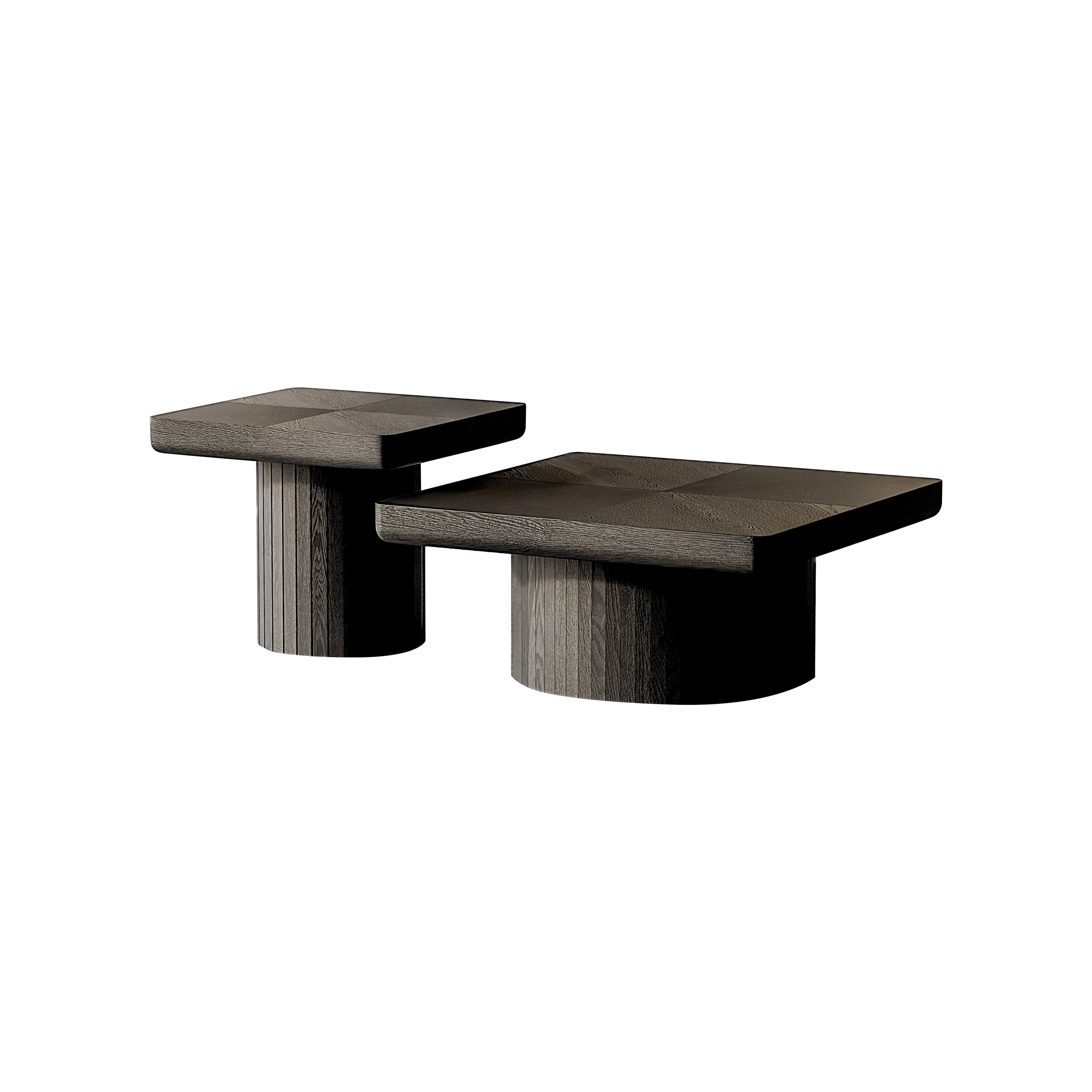 Alt View 9. Loheer - Loheer Modern Black Wood Nesting Coffee Table Set Center Table with Fluted Pedestal for Living Room - Black.