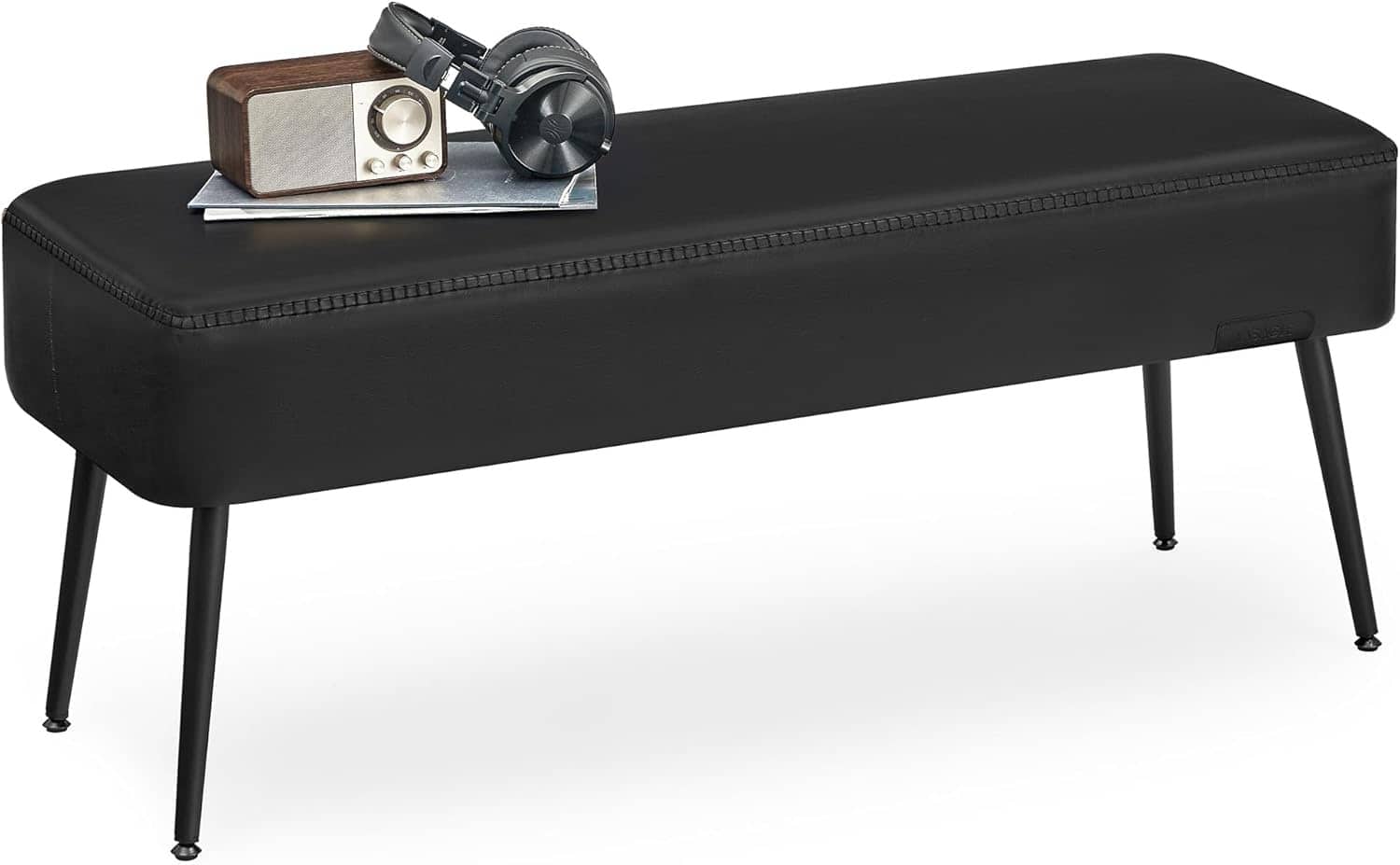 Songmics Home - VASAGLE EKHO Collection Ottoman Bench – Synthetic Leather with Stitching - Black