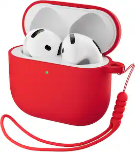 Ornarto - for AirPods 4th Generation Case(2024), Soft Silicone Full Protective Cover with LED Visible - Red