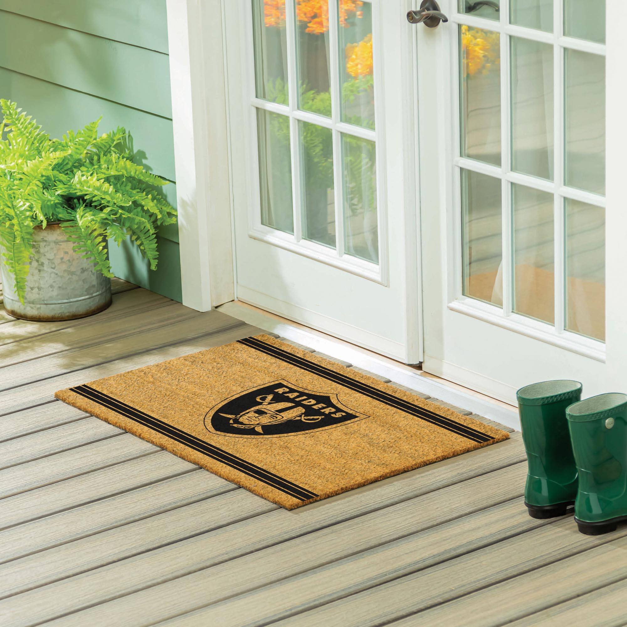 Alt View 1. Evergreen Enterprises - Las Vegas Raiders 24" x 36" Outdoor Monochrome Team Logo Coir Mat - Brown.