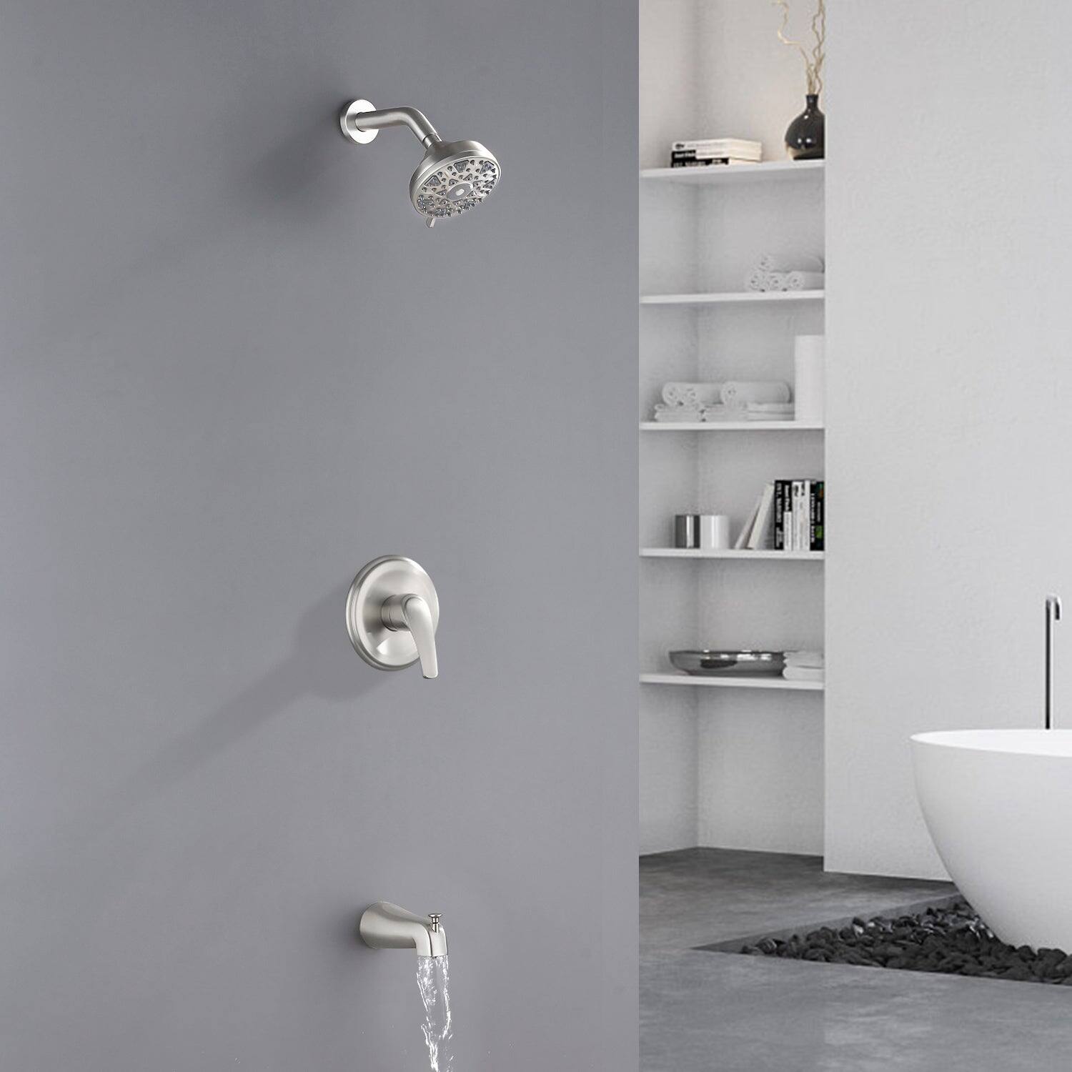 Alt View 4. Boyel Living - Brushed Nickel Shower Set with cUPC Pressure Balance Valve 6 Function ABS Shower Head and High Flow Tub Spout - Brushed Nickel.