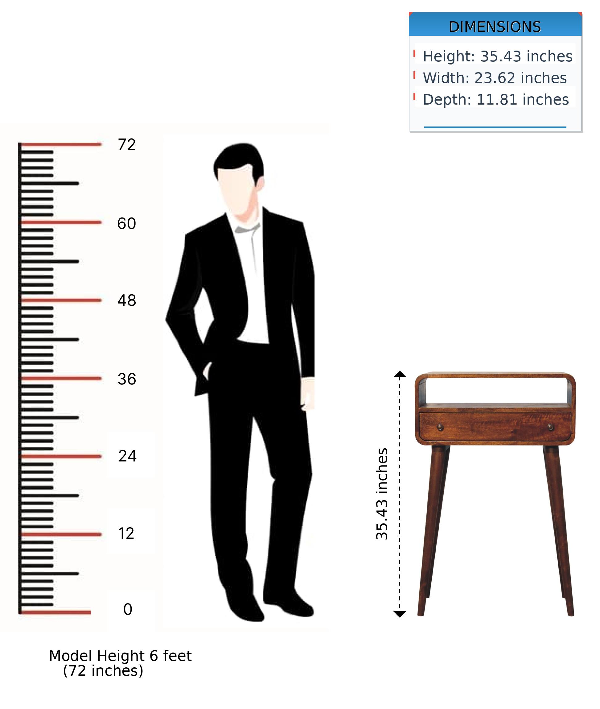 DIMENSIONS  
Height: 35.43 inches  
Width: 23.62 inches  
Depth: 11.81 inches  

Model Height 6 feet (72 inches)