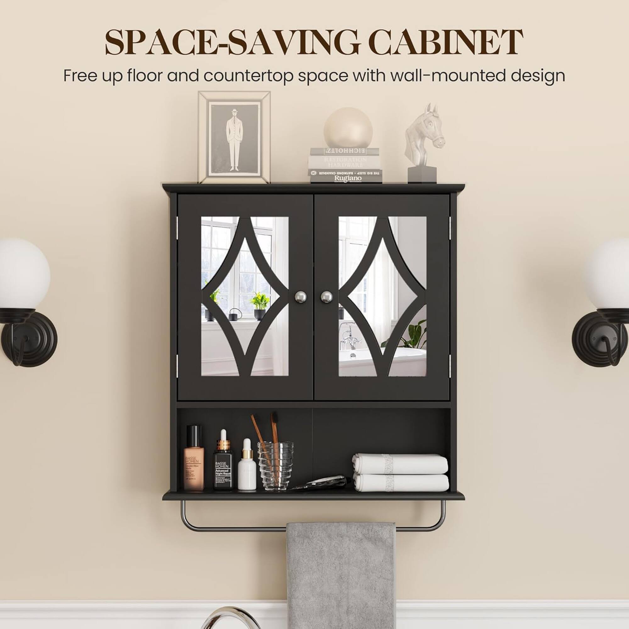 SPACE-SAVING CABINET  
Free up floor and countertop space with wall-mounted design