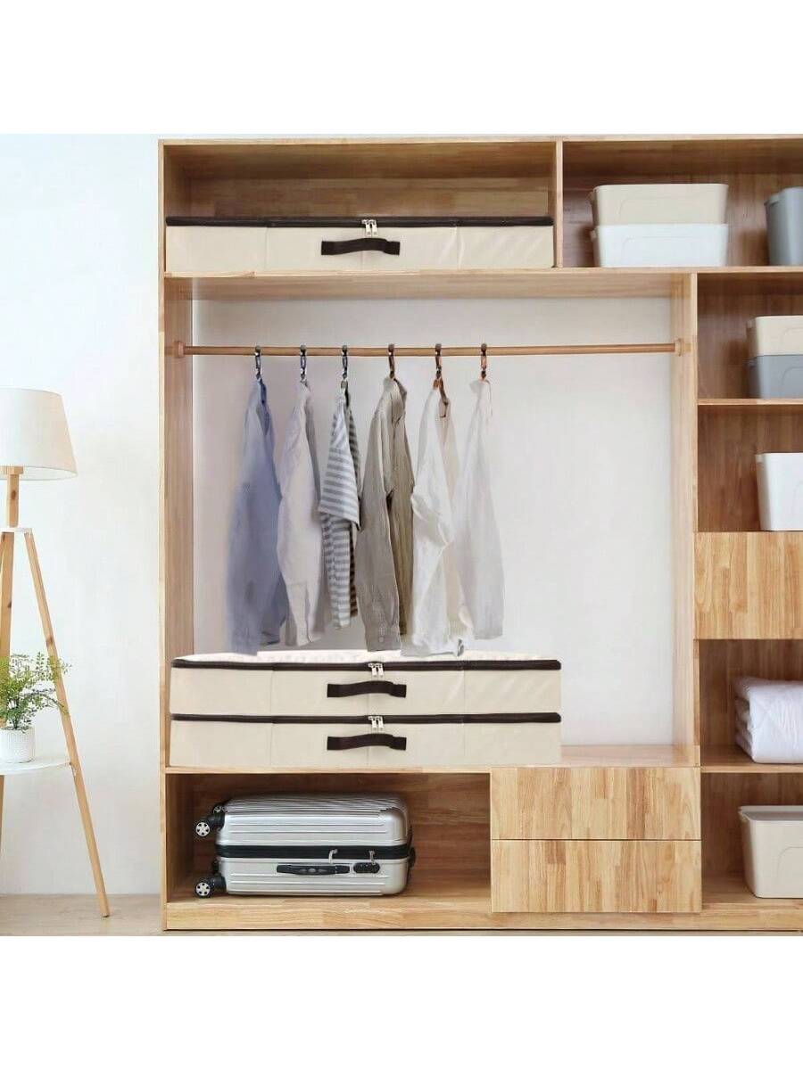 Alt View 5. Live At Space - 4 Foldable Underbed Storage Closet Organizers and storage bins, Under Bed Garment Bins, Folding Washable, Soft Zip Lid, - Initial.