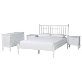 Baxton Studio - Callison Spindle 4-Piece Bedroom Set - Platform Bed with Matching Dresser and 2-Drawer Nightstands, Full - White
