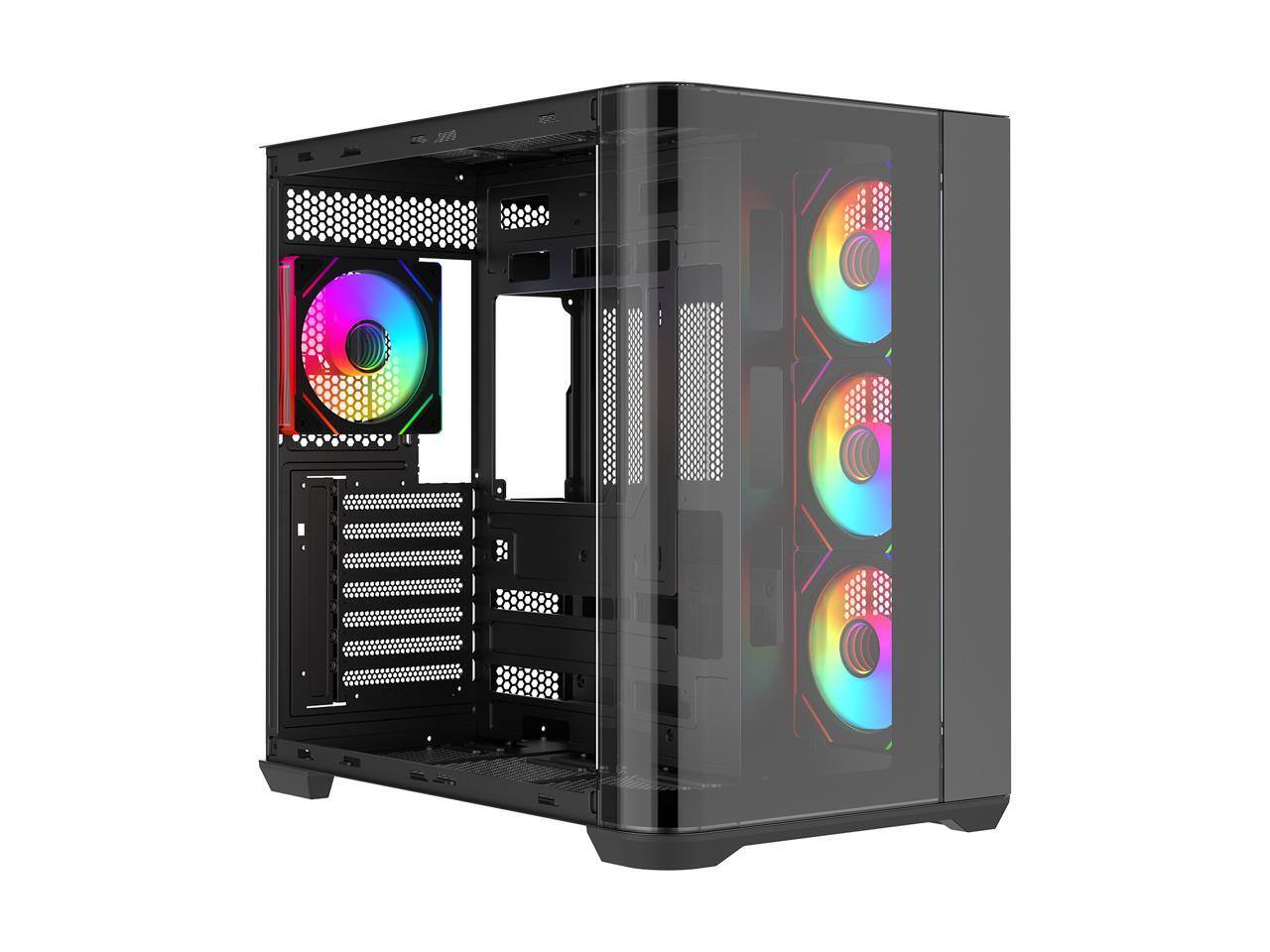 Alt View 1. Rosewill - Rosewill ACA503B ATX Mid-Tower Case, Curved Glass, 4x ARGB Fans, USB 3.0 & Type-C (Black) - Black.