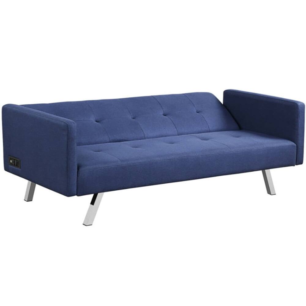 Angle. Kadyn - Loveseat Sofa, Modern Couch, 3 Seat Convertible Linen Fabric Futon Sofa with USB and Power Strip-Blue - Blue.