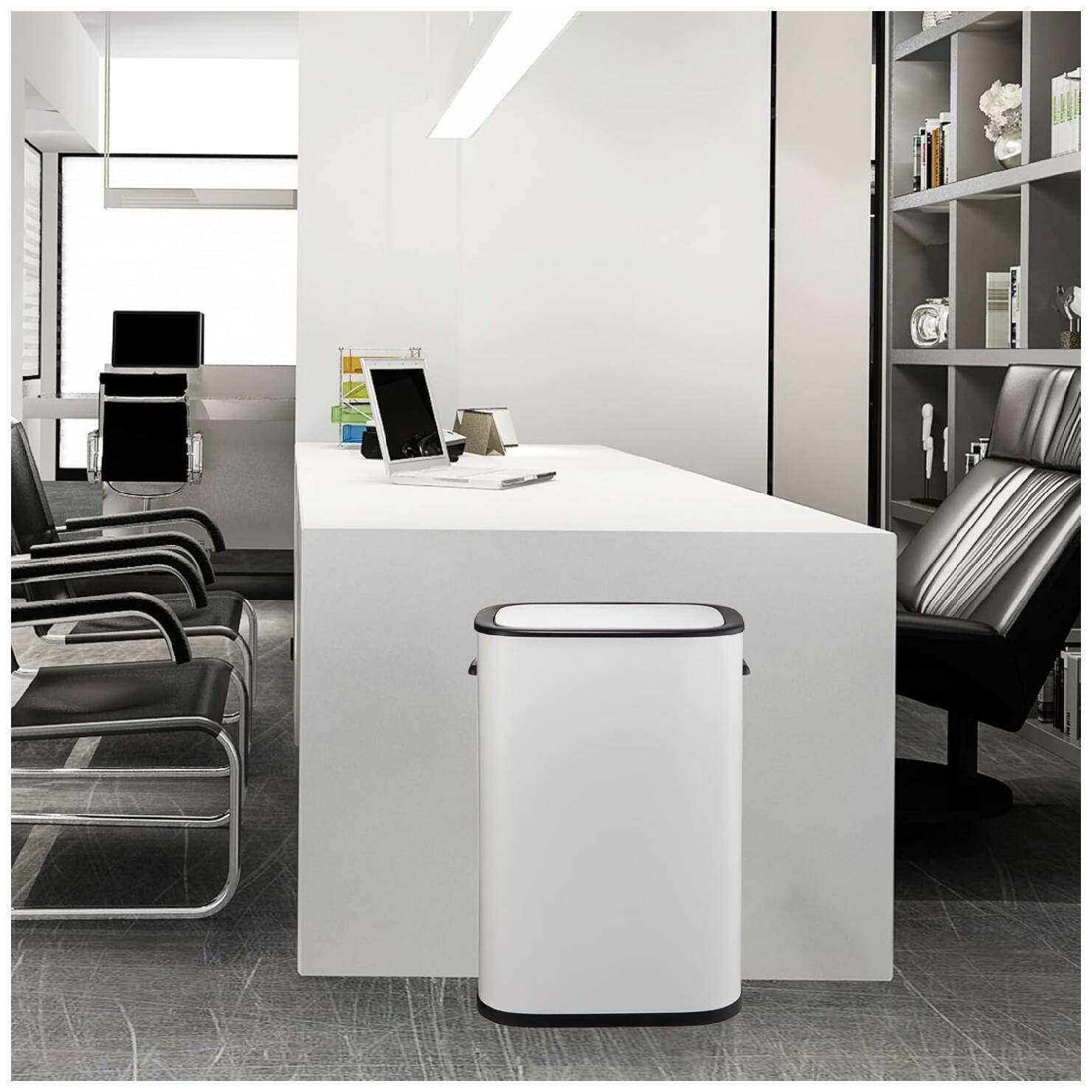 Alt View 3. GARVEE - 55 L Automatic Garbage Can, Motion Sensor Trash Can with Soft-Close Lid and Handle,Removable Inner Bucket - White.