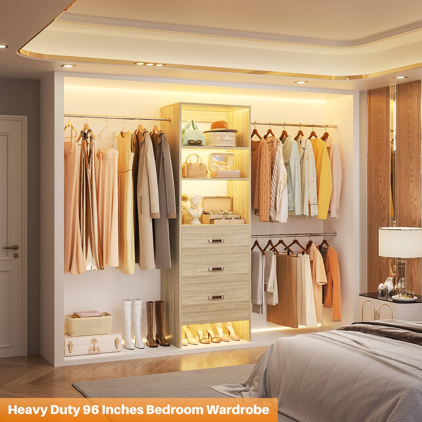 Heavy Duty 96 Inches Bedroom Wardrobe