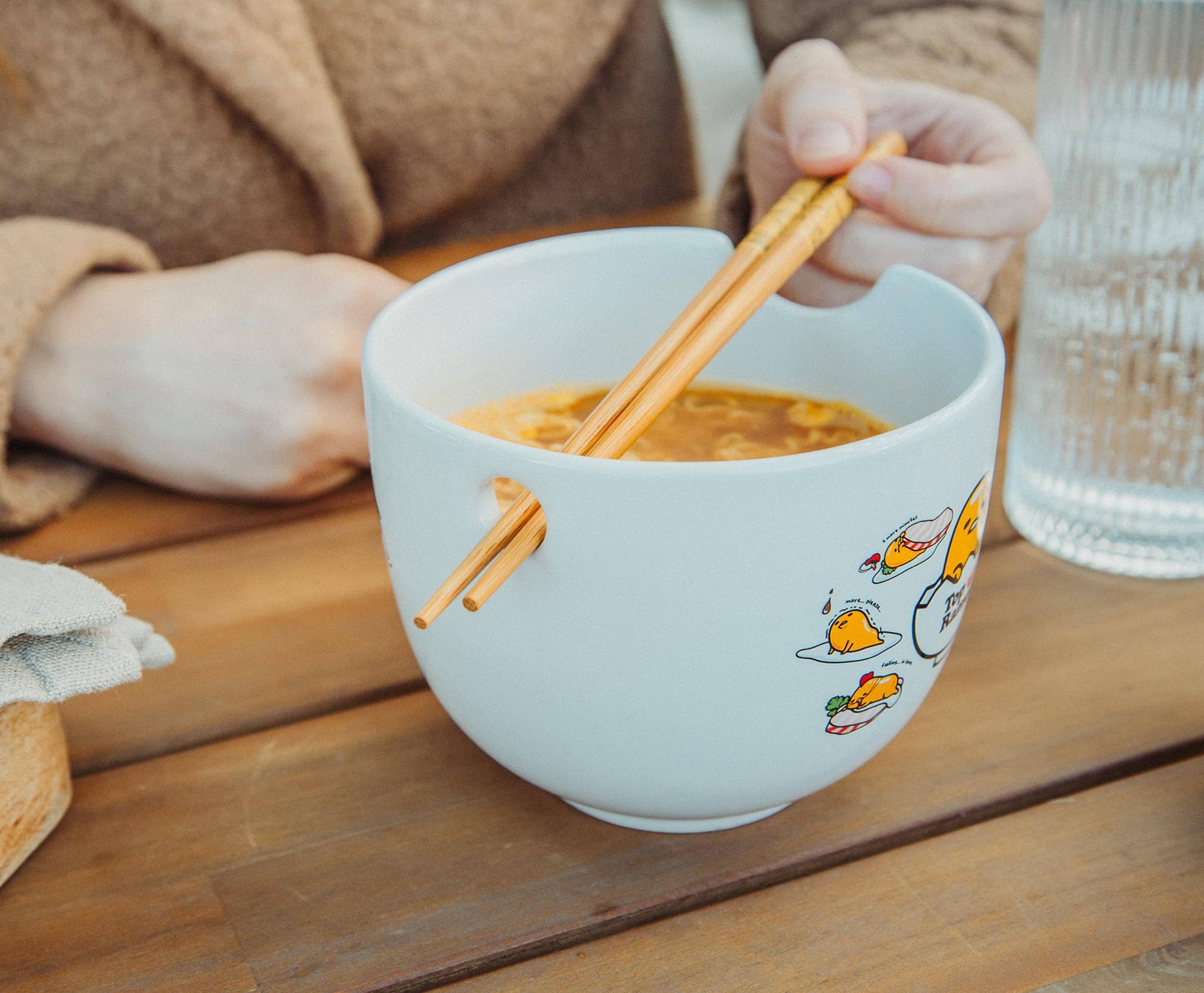 Alt View 3. Silver Buffalo - Sanrio Gudetama x Nissin Top Ramen Yolk Poses 20-Ounce Ramen Bowl With Chopsticks - Yellow.