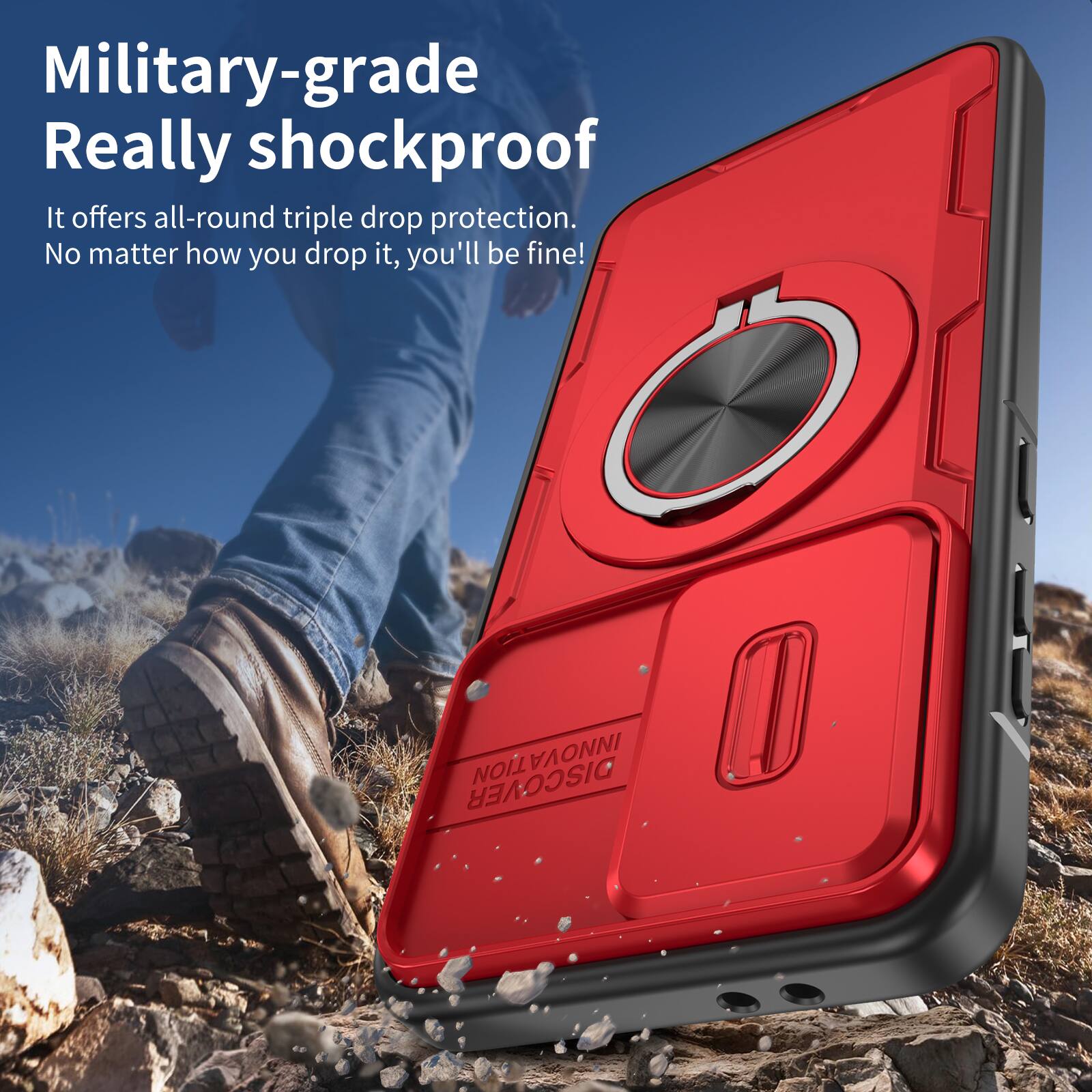 Military-grade Really shockproof.  
It offers all-round triple drop protection.  
No matter how you drop it, you'll be fine!