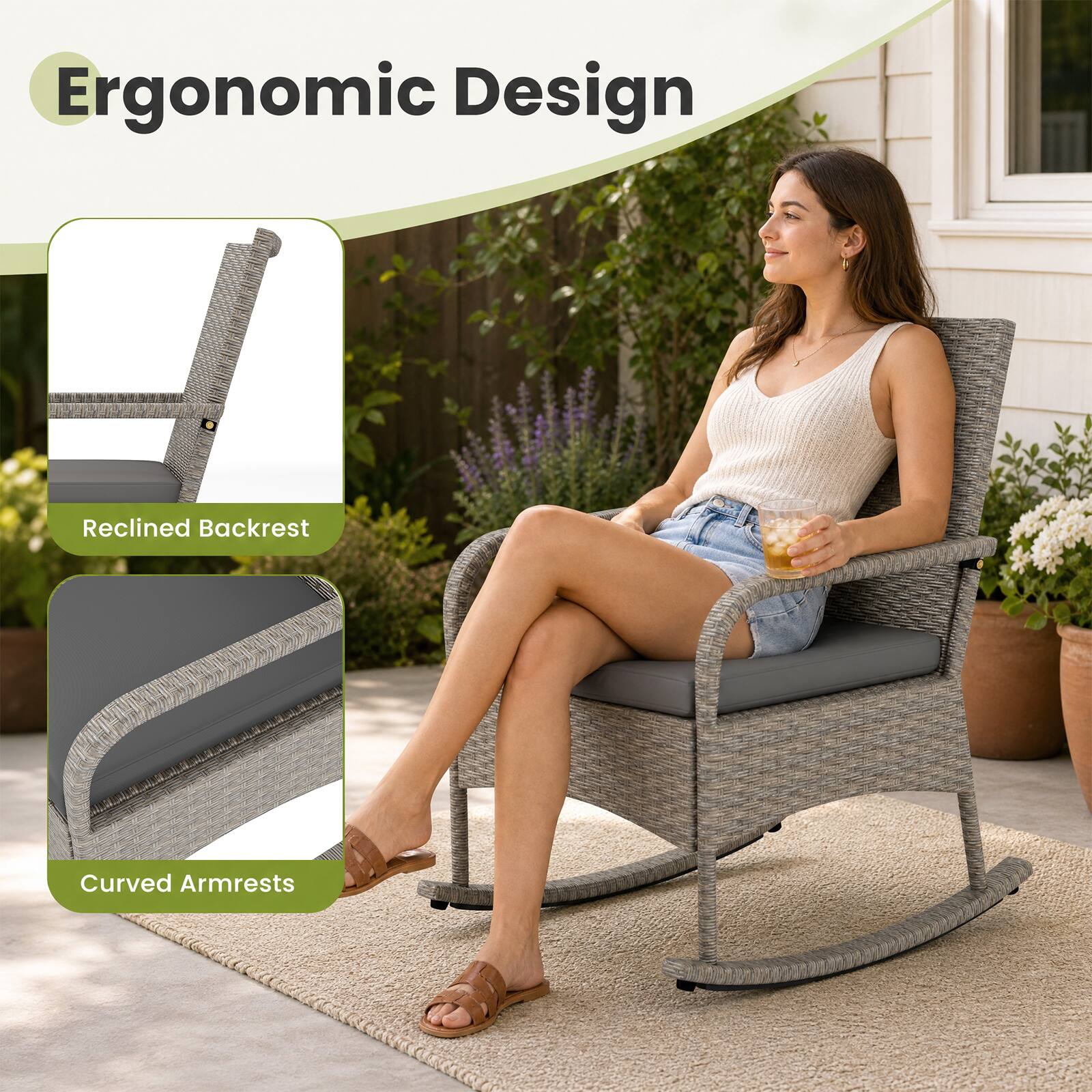 Ergonomic Design  
Reclined Backrest  
Curved Armrests