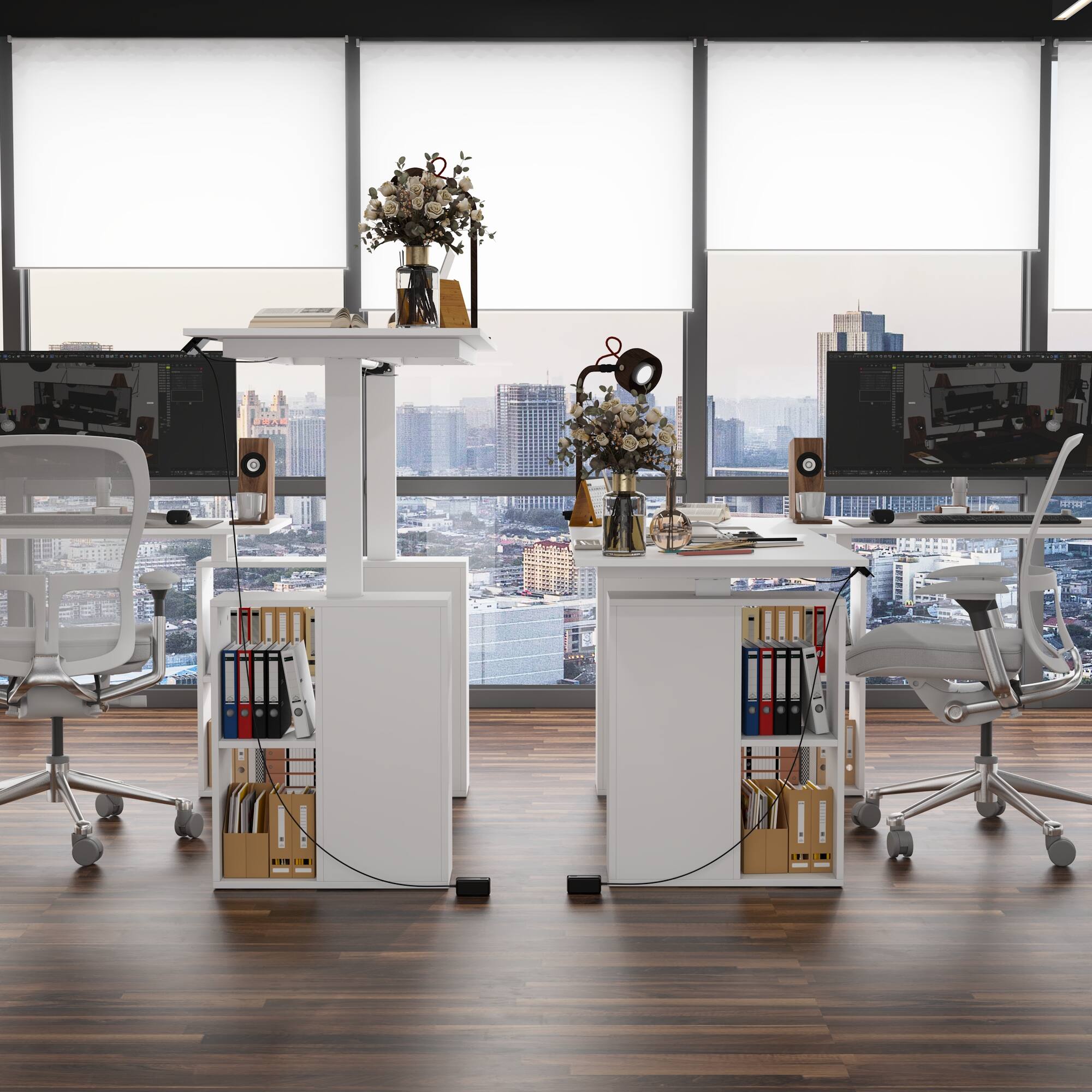 Alt View 1. Famapy - Famapy L - Shaped Electric Standing Desk: Adjustable, Modular & Organized Home Office Desk - White.