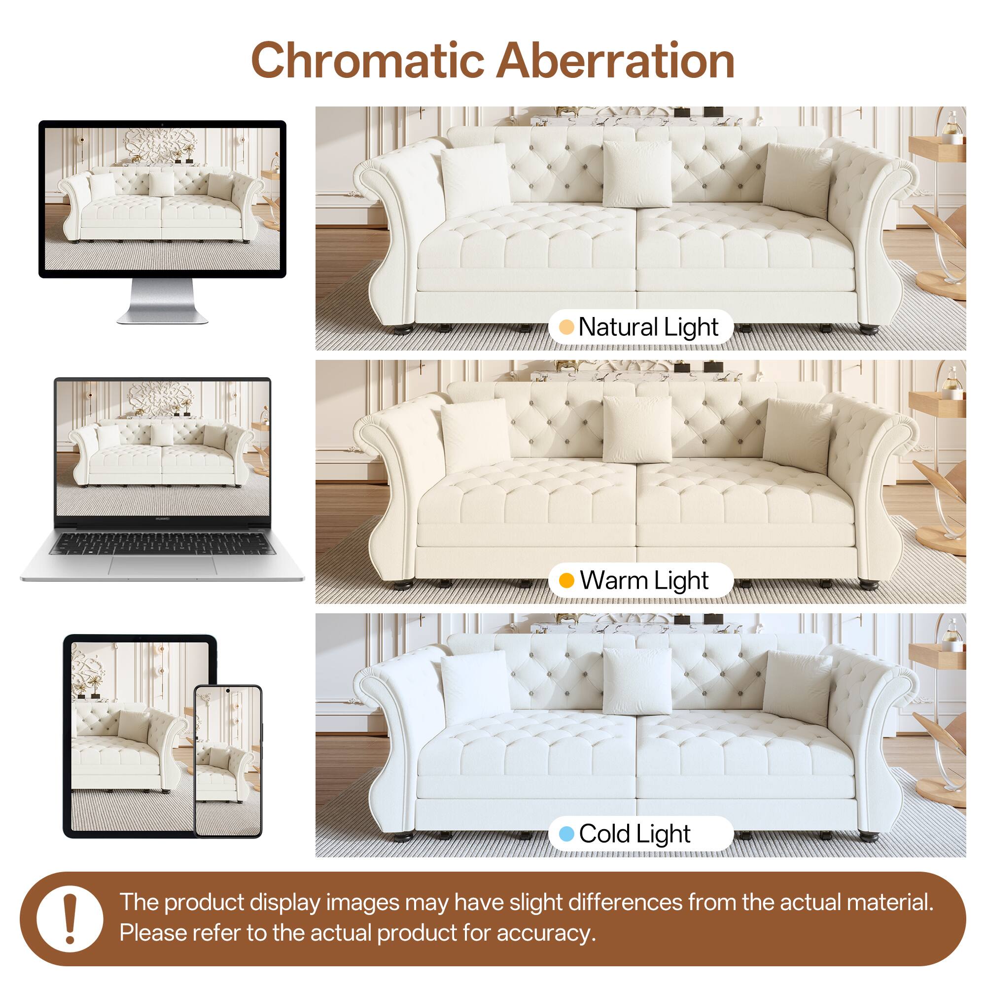 Chromatic Aberration  
Natural Light  
Warm Light  
Cold Light  

The product display images may have slight differences from the actual material. Please refer to the actual product for accuracy.