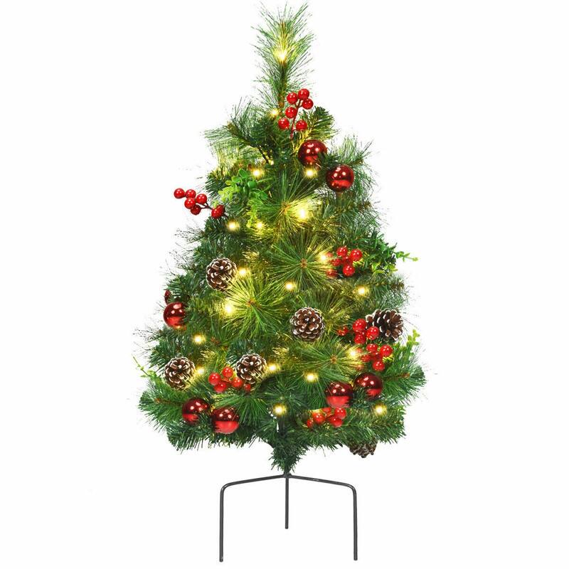 Alt View 2. WELLFOR - 25 Inch Pre‑Lit Pathway Artificial Christmas Trees with 58 PVC Branch Tips &30 LED Lights,Set of 2 - Green.