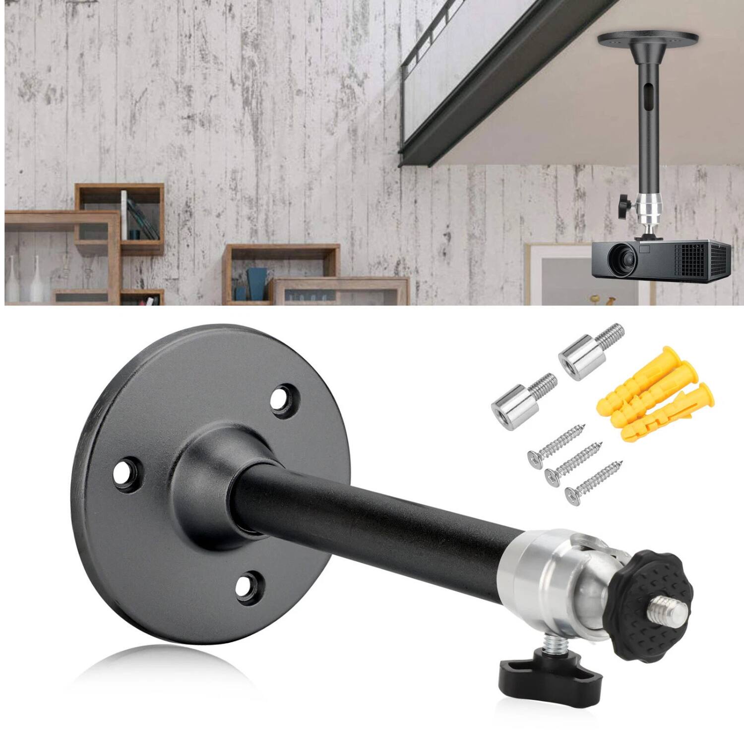 Angle. Home Collection - 360° Rotatable Universal Wall & Ceiling Mount Stand for Mini Projector - Black.