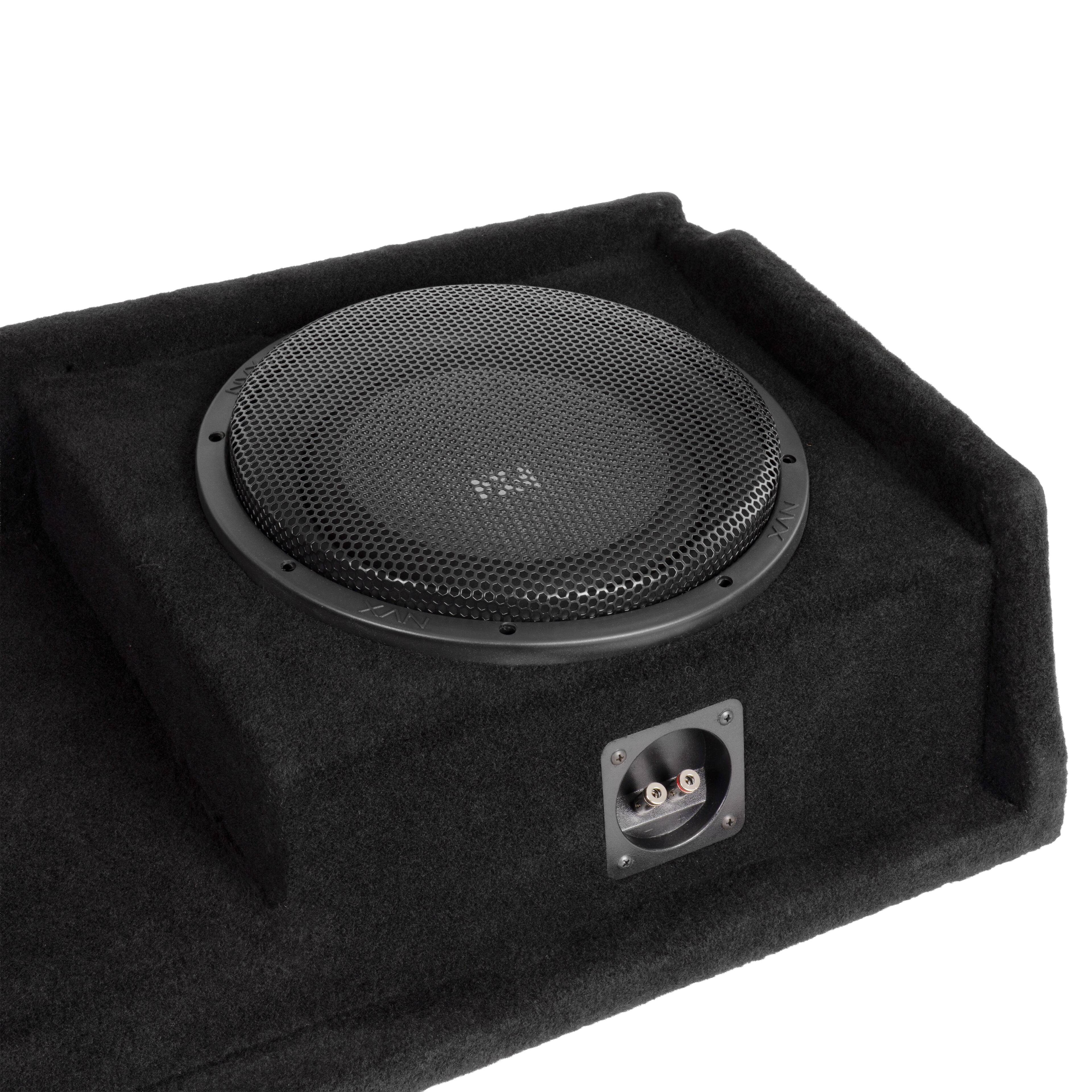 Back. NVX - Custom Fit 700W RMS Dual 10in Sealed Loaded Down Firing Subwoofer Enclosure for 1999-2006 Chevrolet Silverado and GMC.